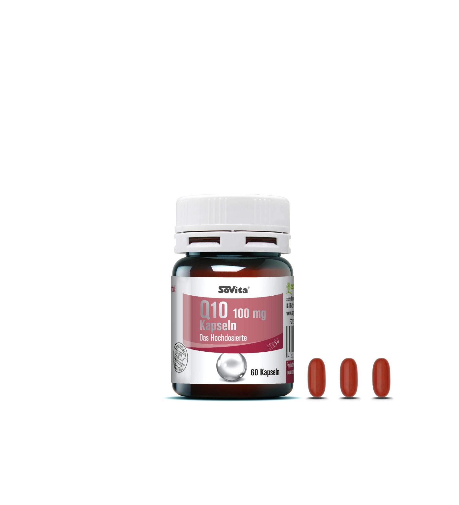 Sovita Q10 100 mg Capsules - High Dose Coenzyme Q10 Supports Energy & Heart Health 60 Count International Shipping Available - Buy Online on GoSupps.com