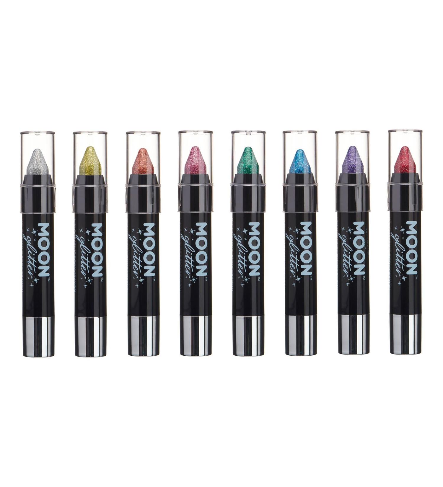 Holographic Glitter Touch Up Pen Set | 8 Vibrant Body Chalk Makeup Colors - Moon Glitter 3.5g - Buy Online on GoSupps.com