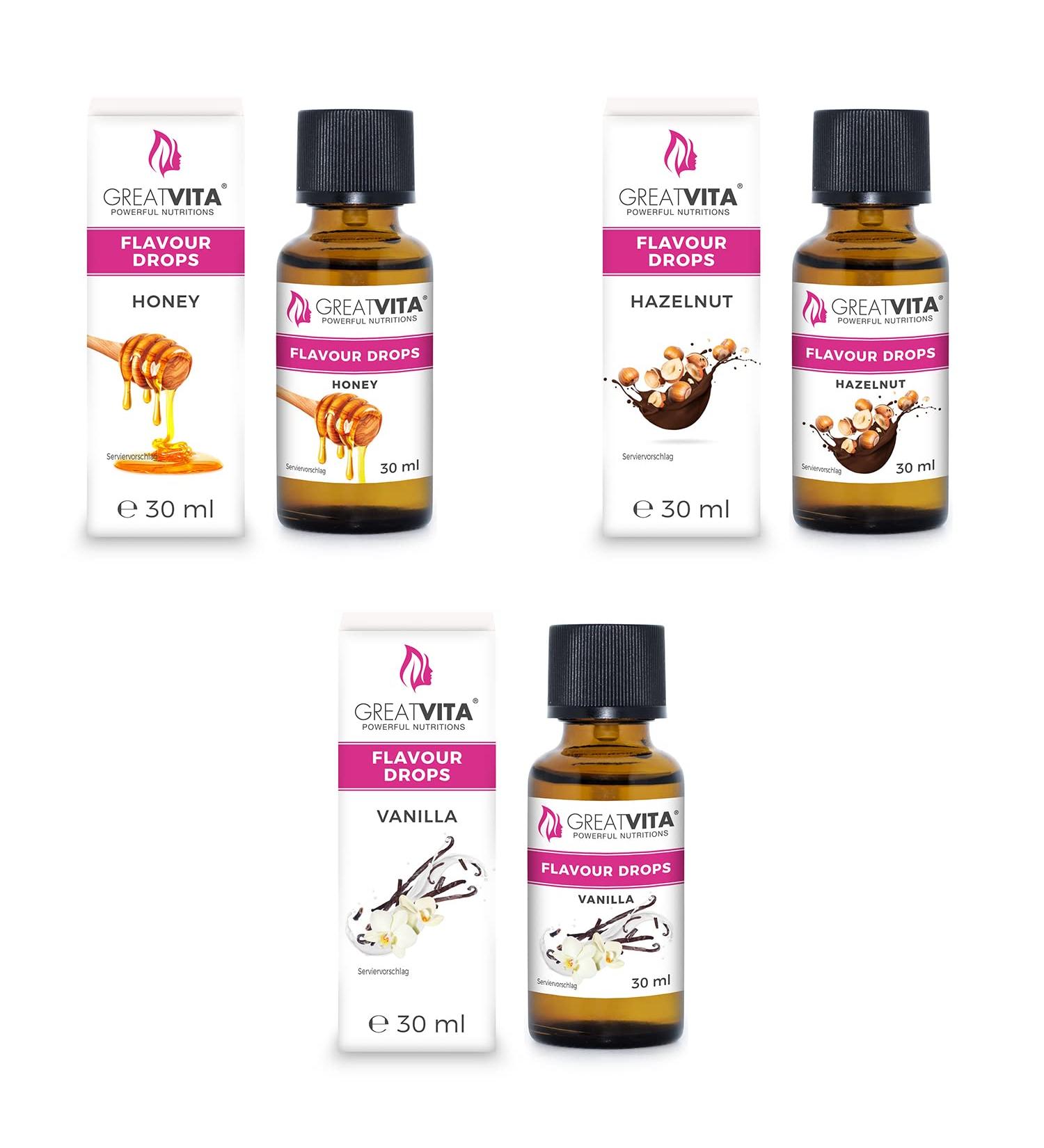 GreatVita Flavour Drops Set of 3 (Honey Vanilla & Hazelnut) - Buy Online on GoSupps.com