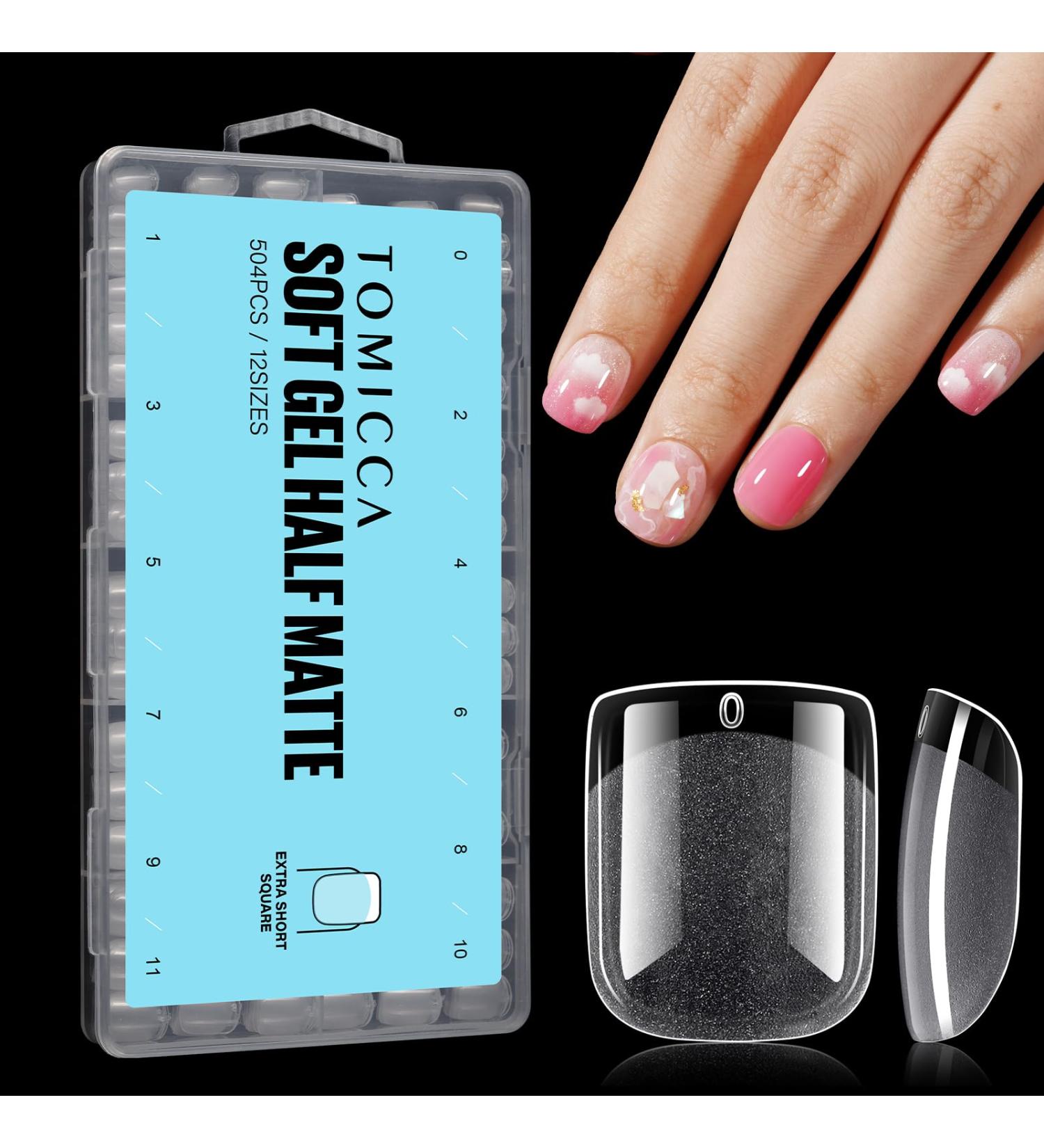 Tomicca Quadrat Artificial Nail Tips - 504 Ultra Short Gel Tips for DIY Nail Art & Studios | 12 Sizes French Full Cover Nail Tips - Buy Online on GoSupps.com