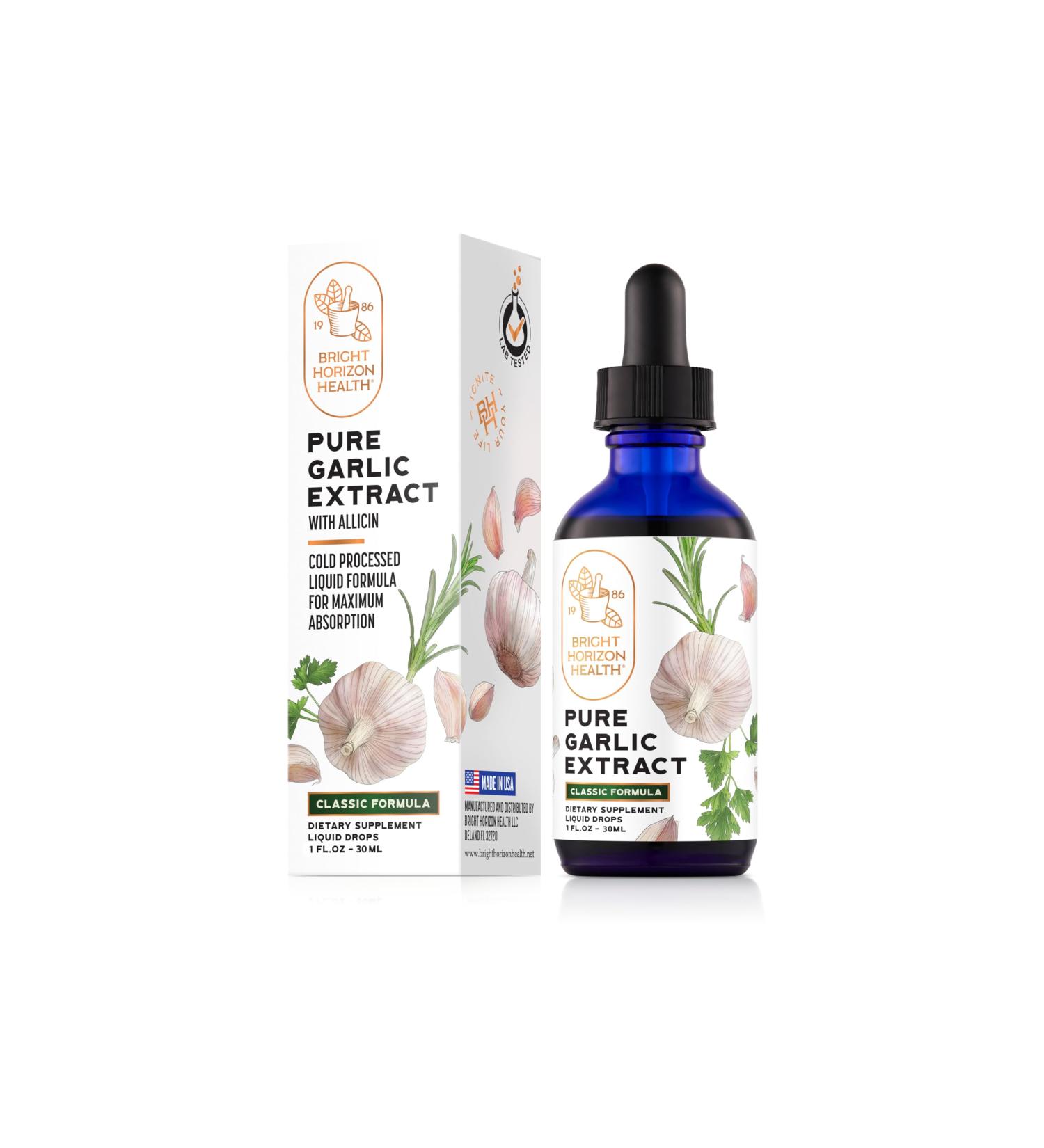 BRIGHT HORIZON HEALTH Pure Garlic Extract with Allicin Classic Cold-Processed Liquid Formula 1 fl oz Dropper Bottle Vegan Non-GMO No Additives - Buy Online on GoSupps.com