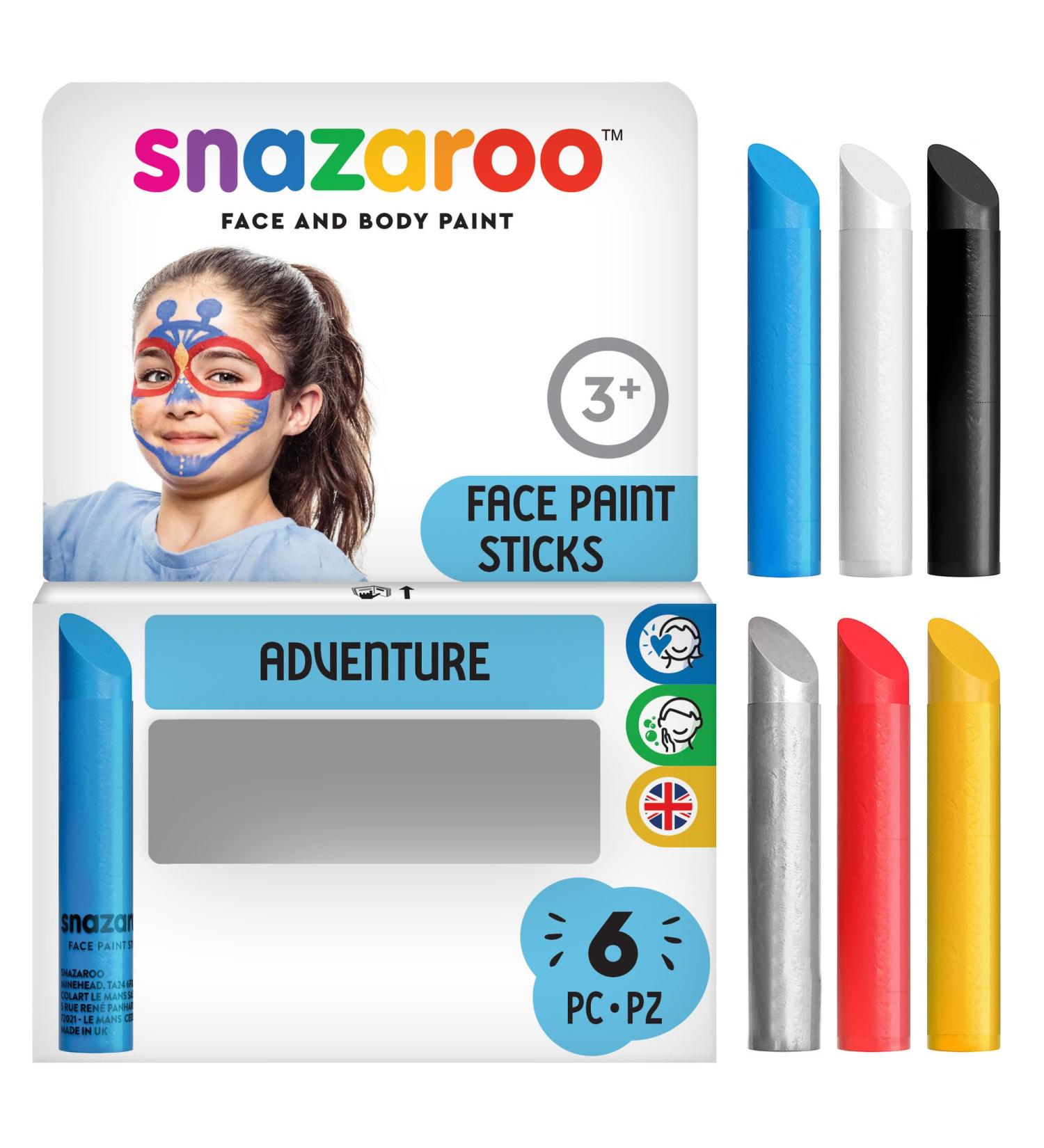 Snazaroo 1172021 Make-Up Pencils Set - 6 Skin-Friendly Washable Colors for Halloween & Carnival | English/German - Buy Online on GoSupps.com