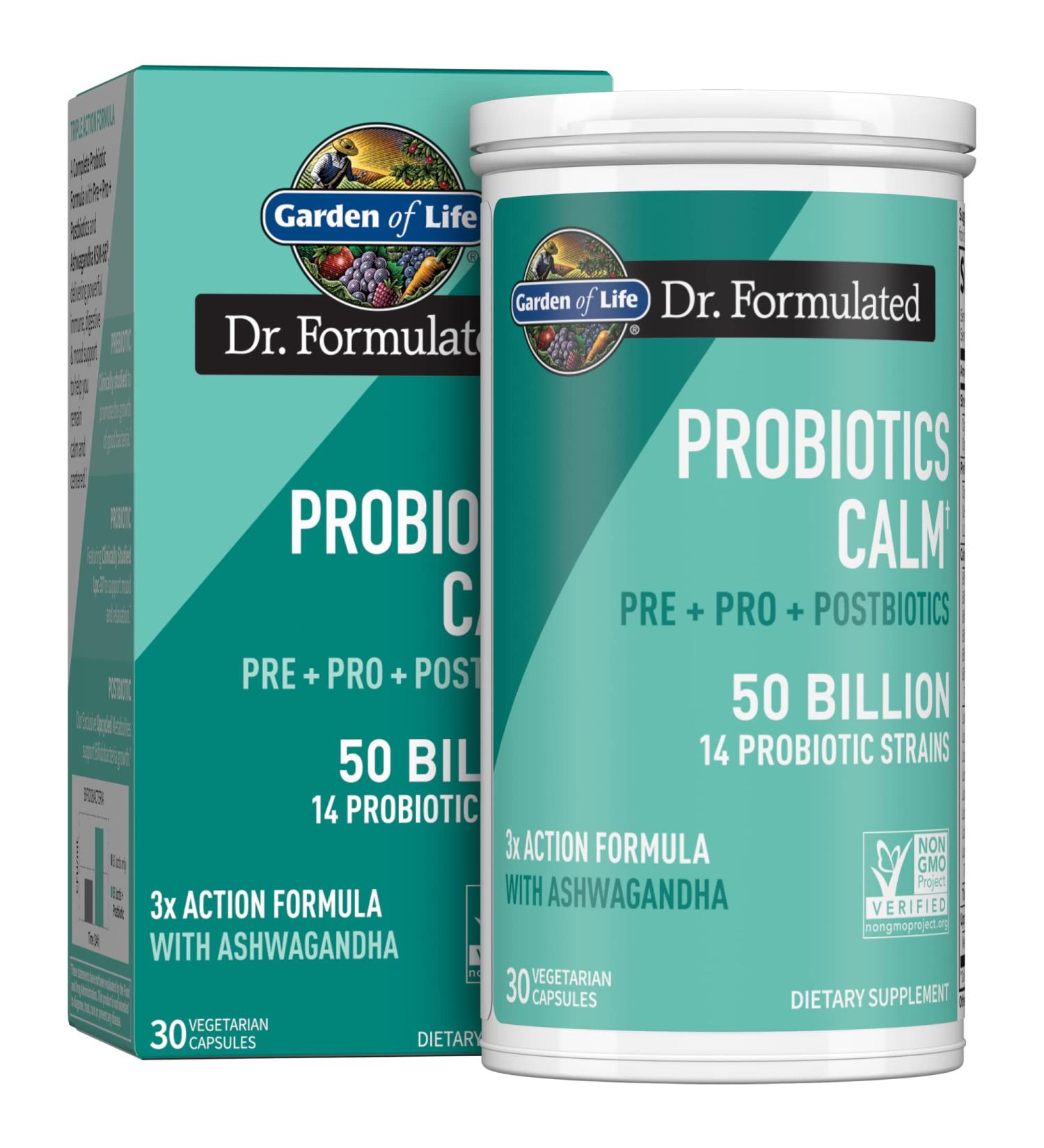 Dr. Formulated Calm 3-in-1 Probiotics with Ashwagandha - Immune, Digestive & Mood Support - 30 Day Supply - Buy Online on GoSupps.com