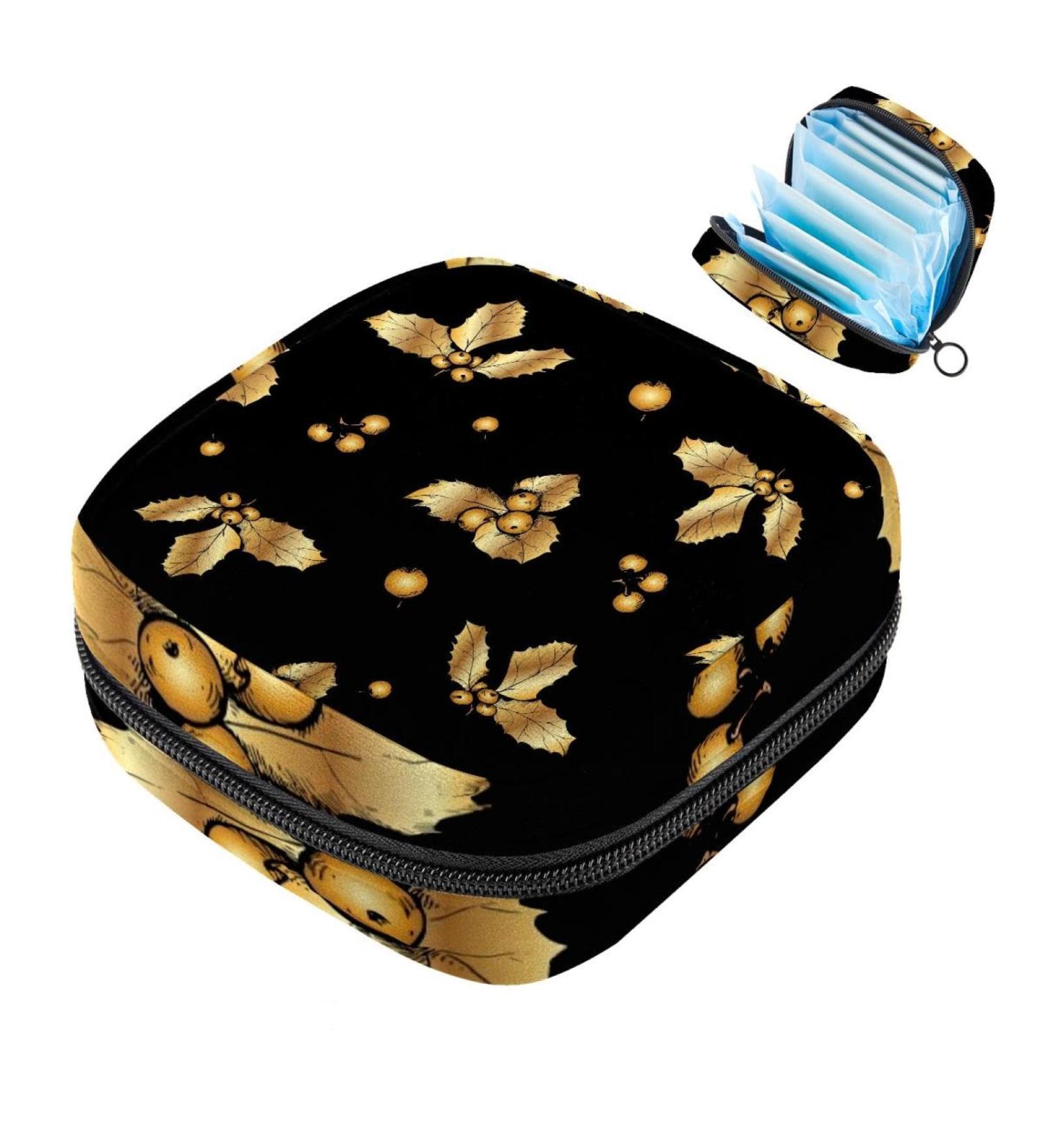 MUOOUM Sanitary Napkin Storage Bag - Golden Christmas Holly Berry Design - Menstrual Cup Pouch - Portable Menstrual Pads Storage Bag - Feminine Menstruation First Period Bag for Teen Girls & Women - Buy Online on GoSupps.com