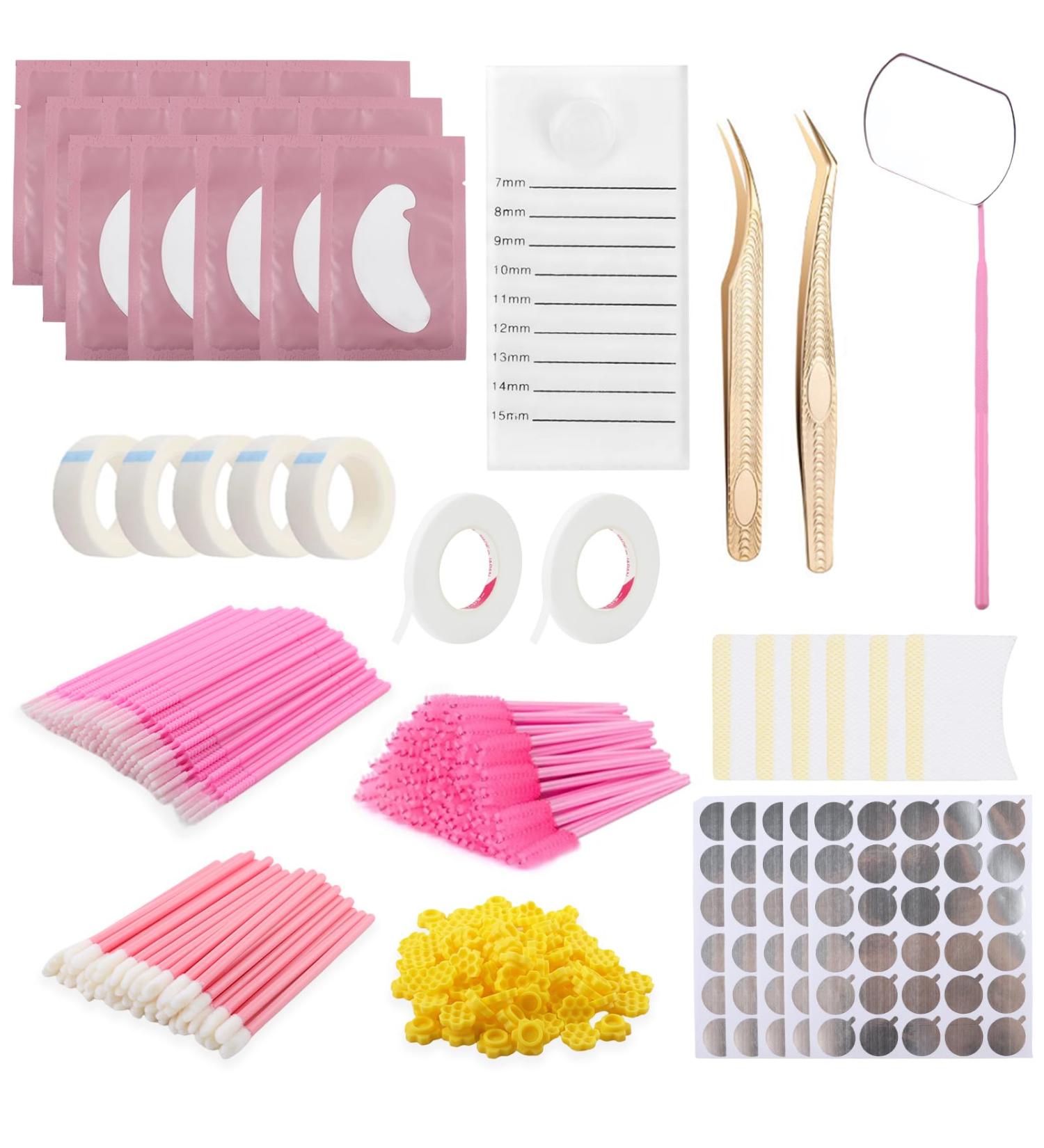 Lash Extension Supplies Kit - Complete Set with Eyelash Mirror Adhesive Holder Tweezers & Brushes for Professional Application - Buy Online on GoSupps.com