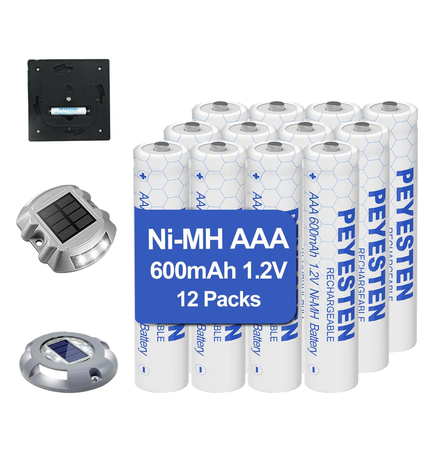 Buy 1.2V 600mAh Ni-MH AAA Rechargeable Batteries - Perfect for Solar & String Lights - Pre-Charged 12 Pack | Eco-Friendly Long-Lasting Power - Buy Online on GoSupps.com