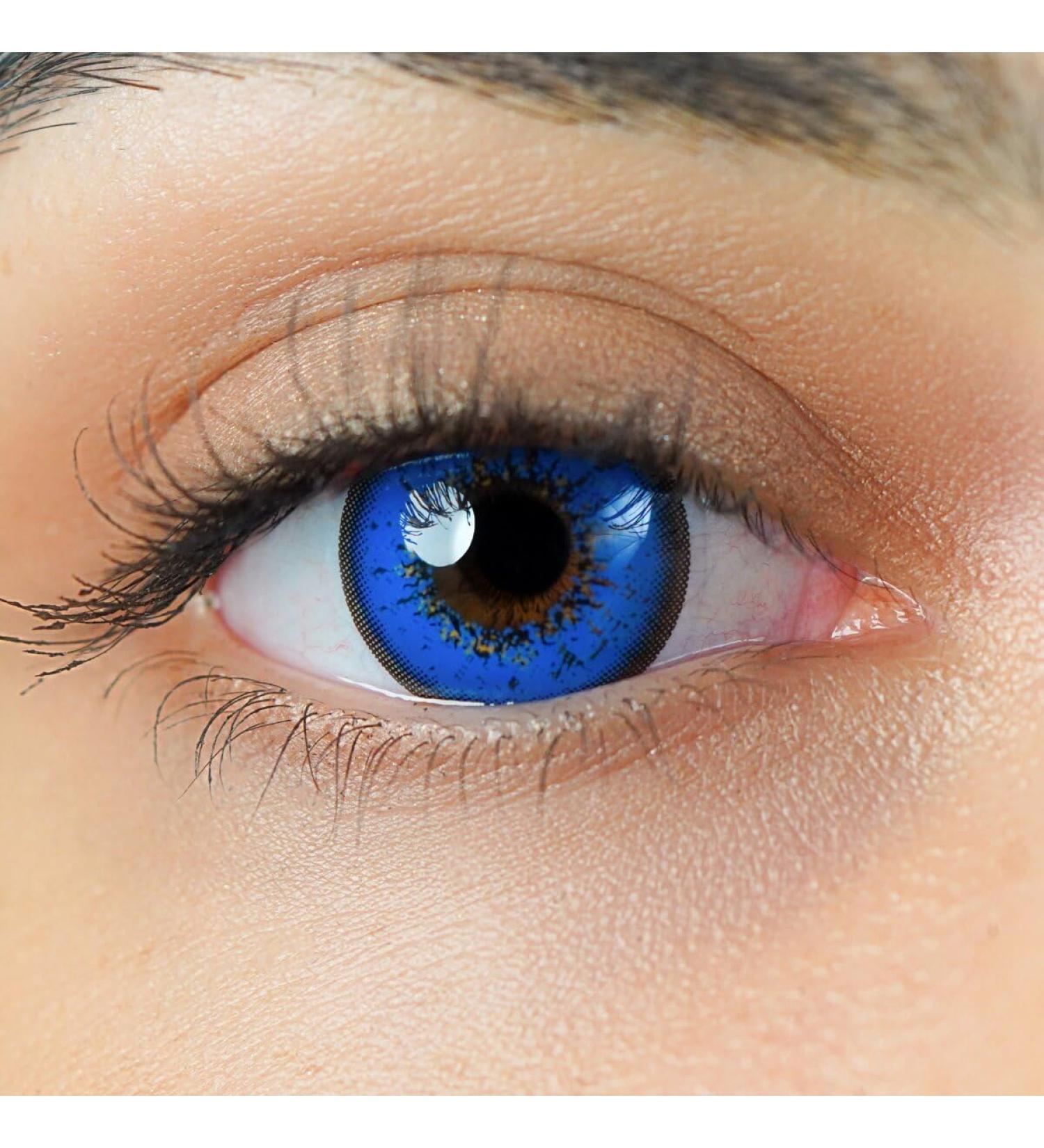 Shop Crazy Blue Colored Contact Lenses | Anime Hydrogel Lenses for Carnival & Halloween | 2 Pieces + Lens Containers | No Prescription Needed - Buy Online on GoSupps.com