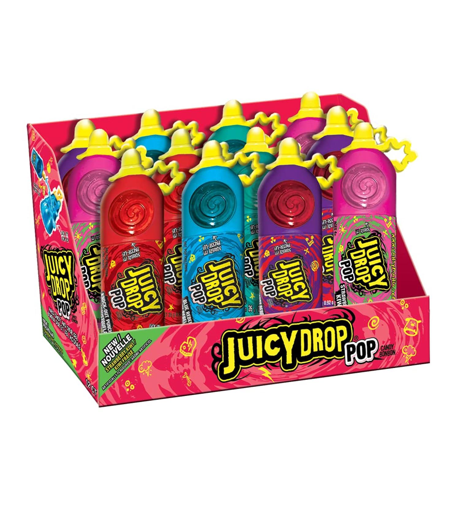 Juicy Drop Pop - 6 Different Fruit Flavours - Display of Individual Lollipops - Fun Candy for Birthdays and Parties Pack of 12 - Buy Online on GoSupps.com