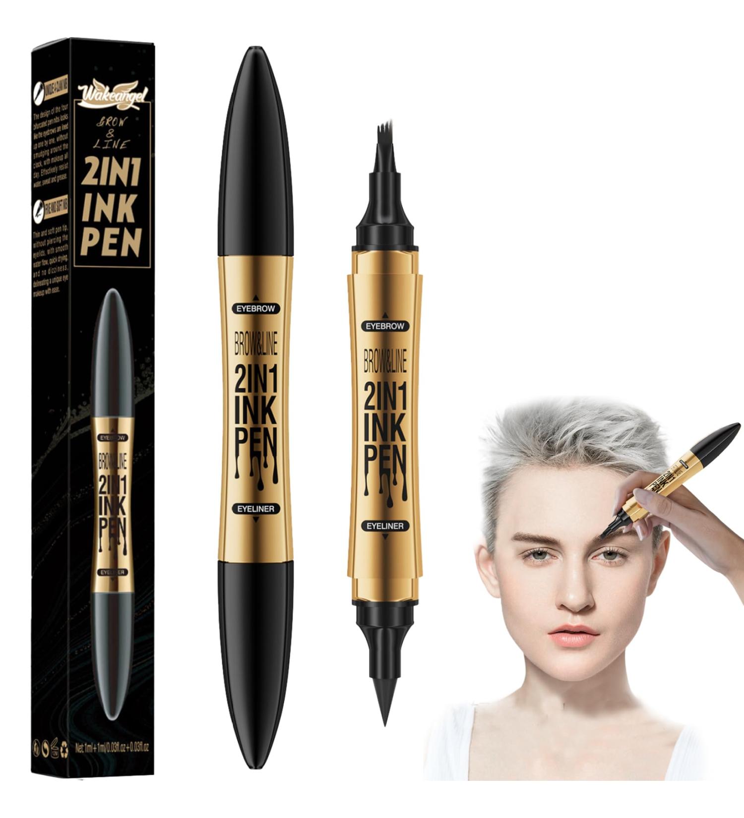 Eyebrow Pencil 2 in 1 Dual-ended Liquid Eyebrow Pen Waterproof & Long Lasting Smooth Liquid Eyeliner Pen Four-tip Brow Pencil for Women Makeup Black - Buy Online on GoSupps.com