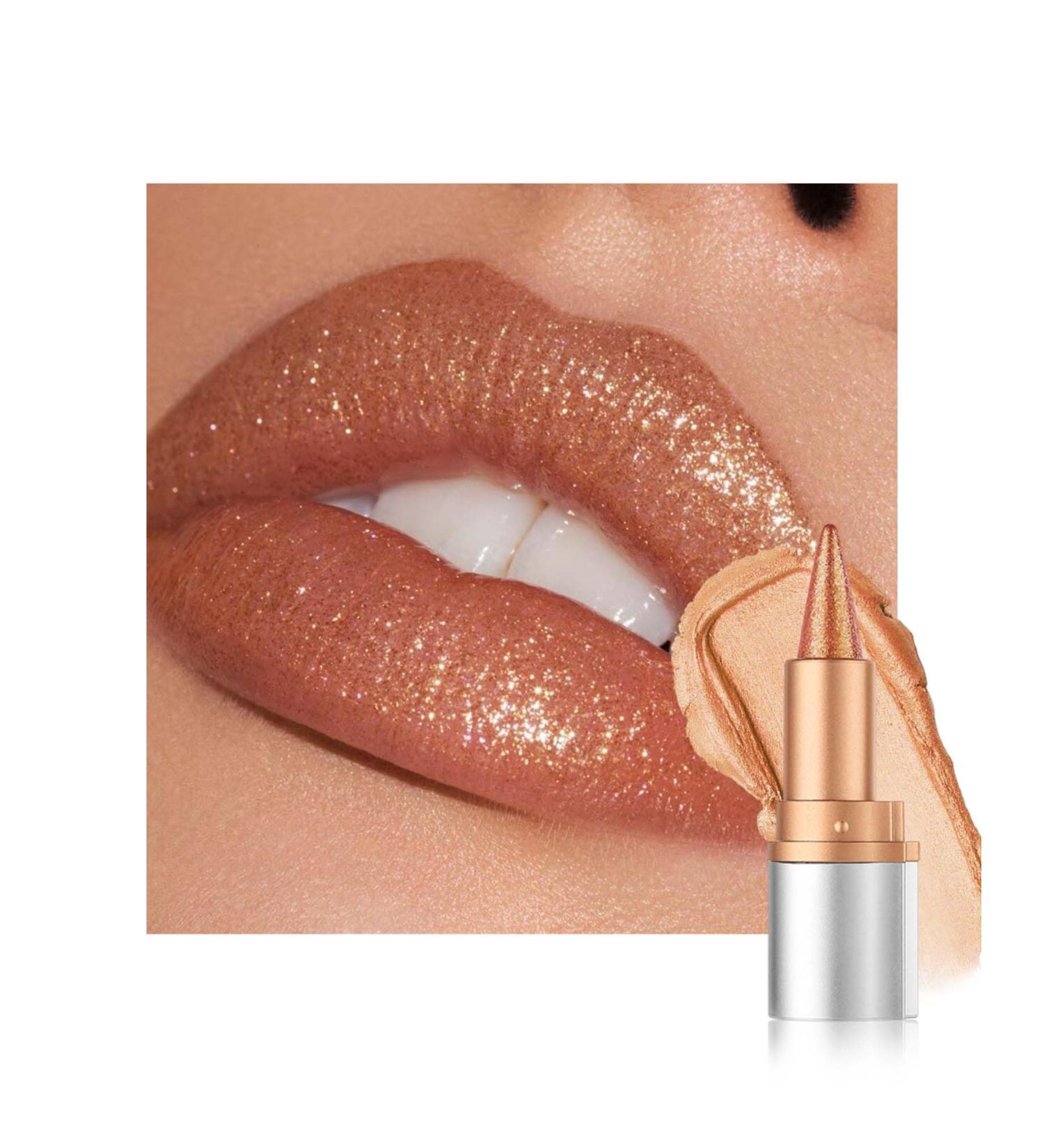  Lestpola Glitter Lip Pencil Golden Brown Nourishing Long-Lasting Lipstick Metallic Glitter Effect Waterproof Lip Liner - Buy Online on GoSupps.com
