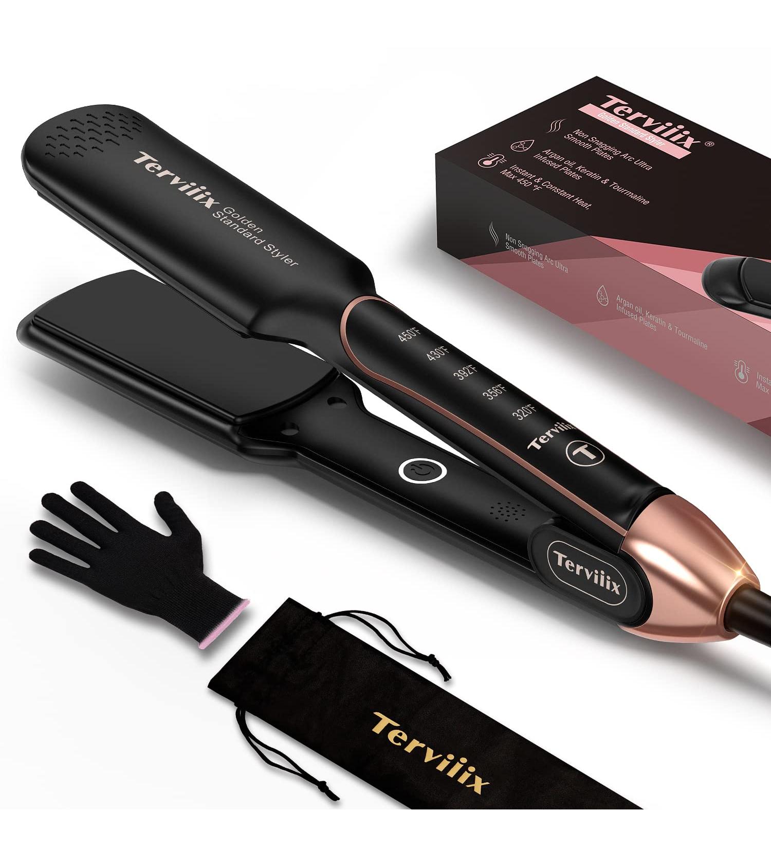 Terviiix AKT-Ceramic Flat Iron Hair Straightener - 1-3/4 Inch Wide ARC Non-Snagging Plate Design for Thick, Black Woman, and Curly Hair - Professional Styling Plancha De Cabello - Buy Online on GoSupps.com
