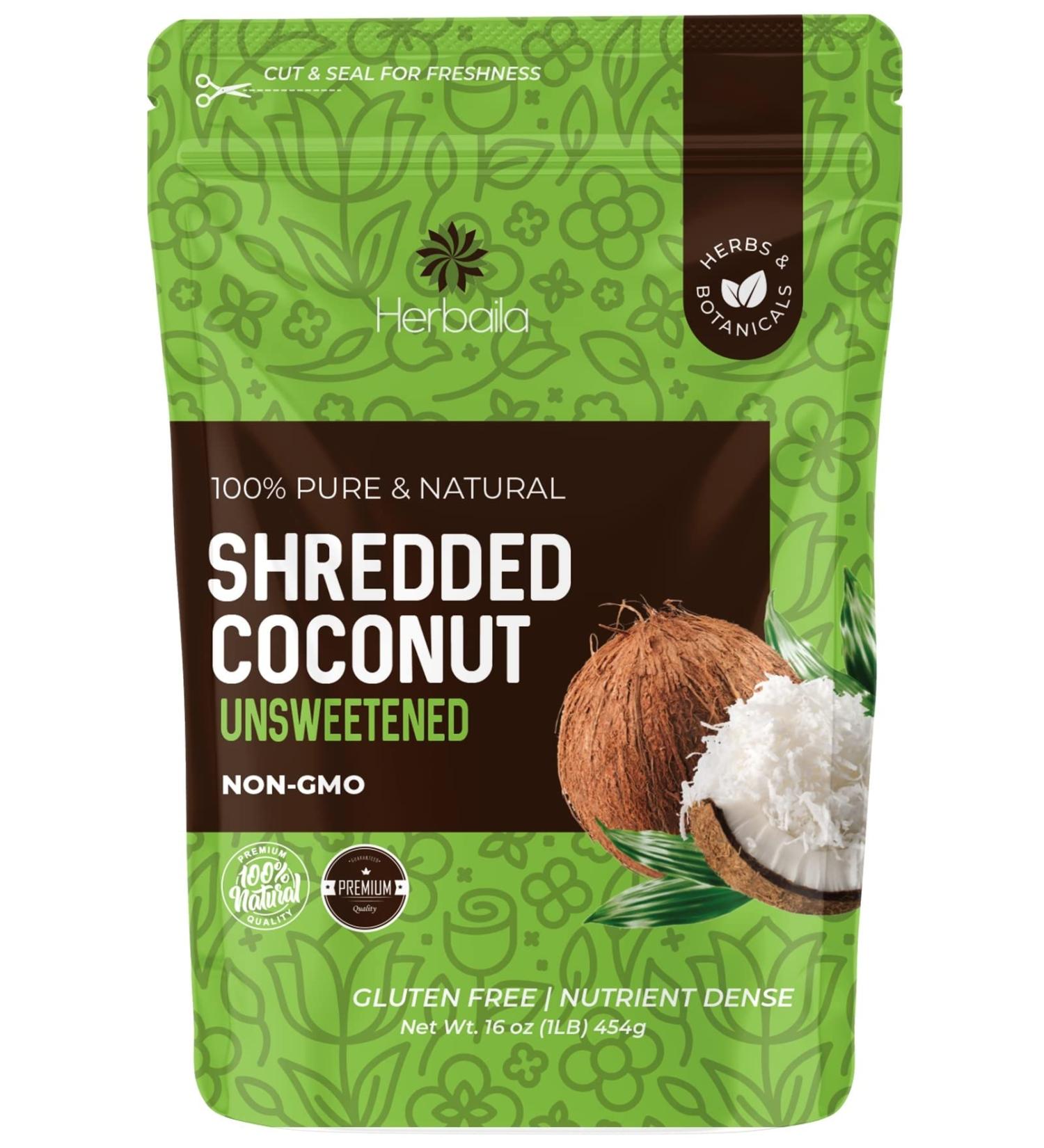 Shredded Coconut Unsweetened, 1 lb. Unsweetened Coconut Flakes, Dried Coconut Shavings, Dry Coconut Shredded, Flaked Coconut Shreds. All Natural, Non GMO, Pure Unsweetened Shredded Coconut 16 oz.