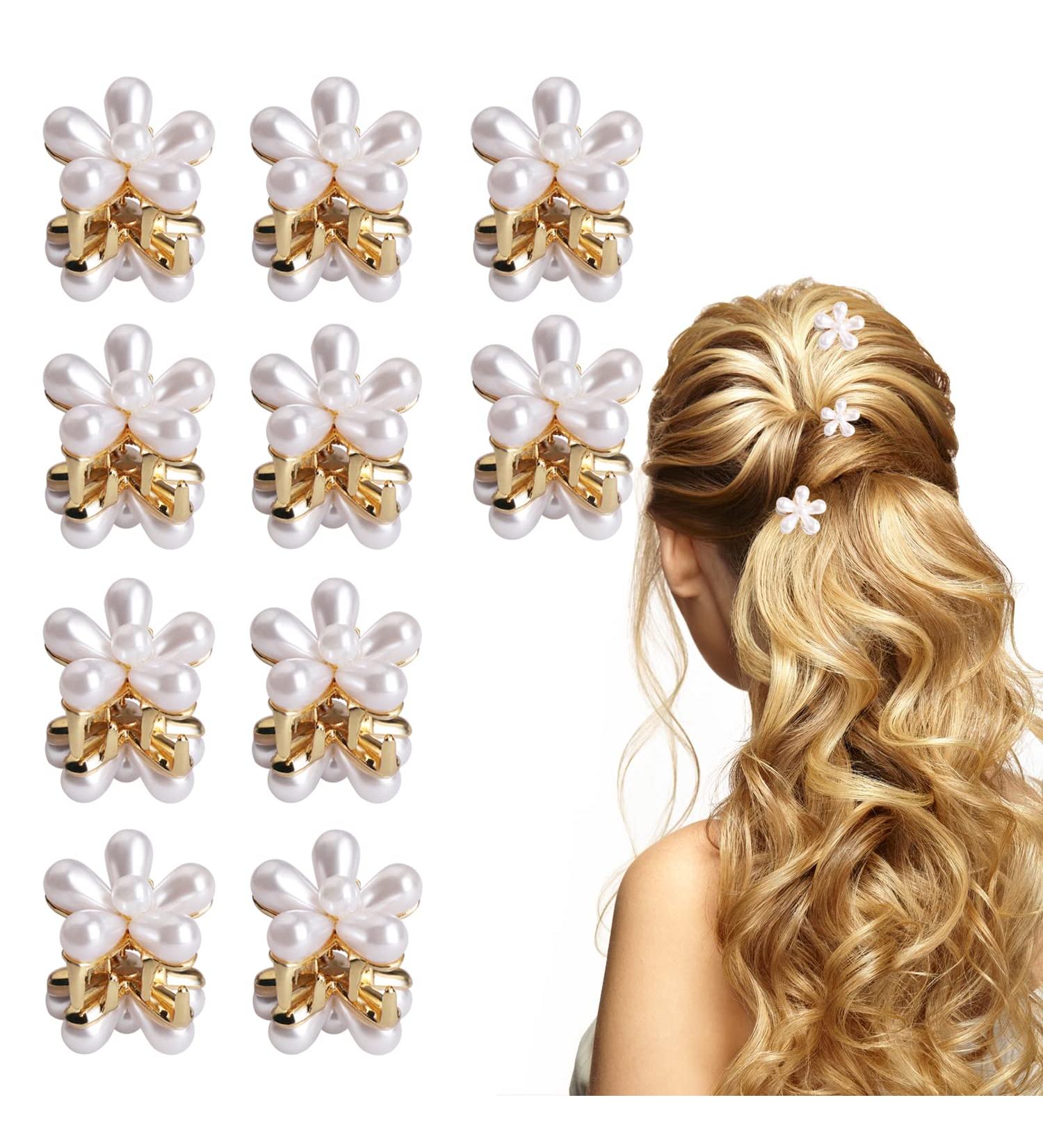 10 Mini Pearl Hair Clips for Women & Girls - Wedding Flower Hair Accessories - Mother's Day Gift - Buy Online on GoSupps.com