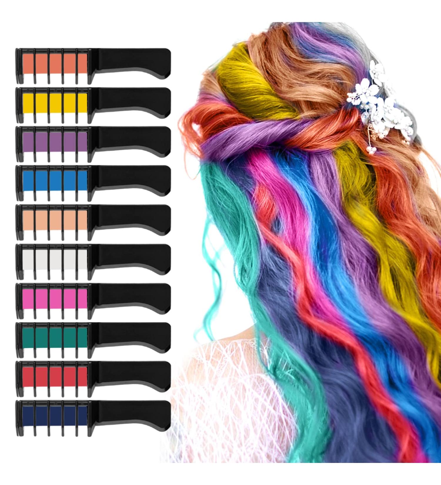 Washable Hair Chalk Comb - 10 Colors Professional Hair Color Dyeing Tool for Party Cosplay - Perfect DIY Gift for Girls Ages 5-11 - Buy Online on GoSupps.com