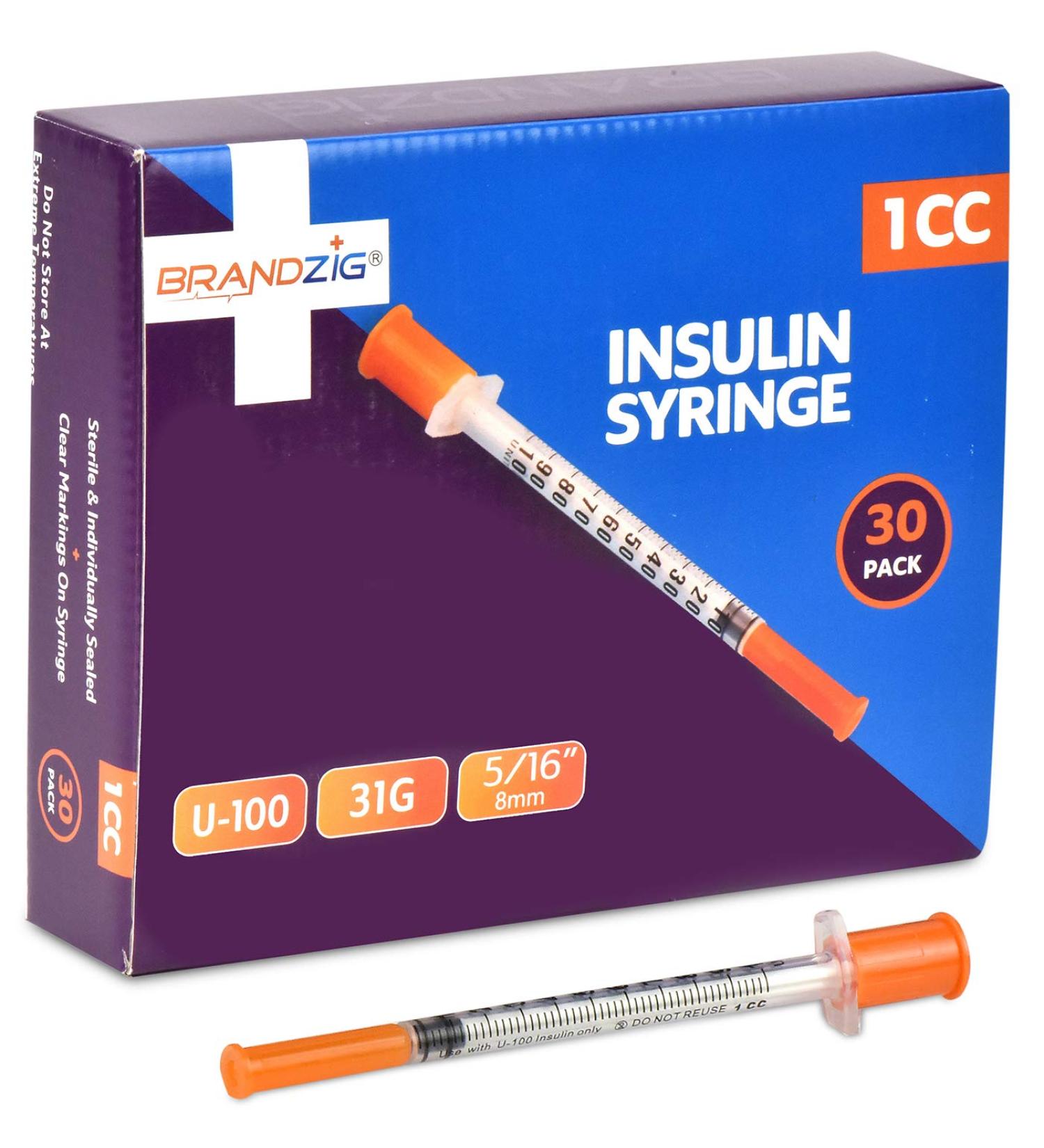 Brandzig Ultra-Fine Insulin Syringes 31G 1cc 5/16" 30-Pack - Buy Online on GoSupps.com