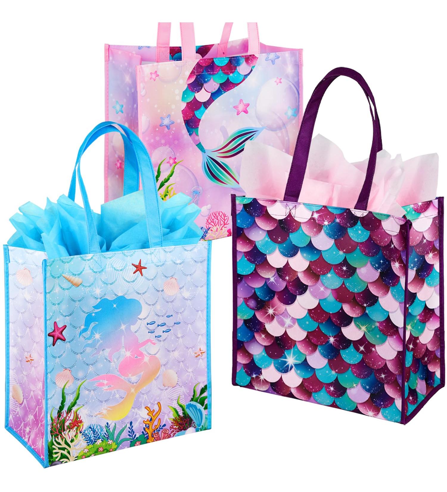 BLEWINDZ Large Gift Bags with Tissues 3Pcs Mermaid Girls Kids Tote Reusable Gift Bags with Handles for Birthday Party Favors Baby Showers Shoppings (13.2" x 13" x 3.3") Large size - Buy Online on GoSupps.com