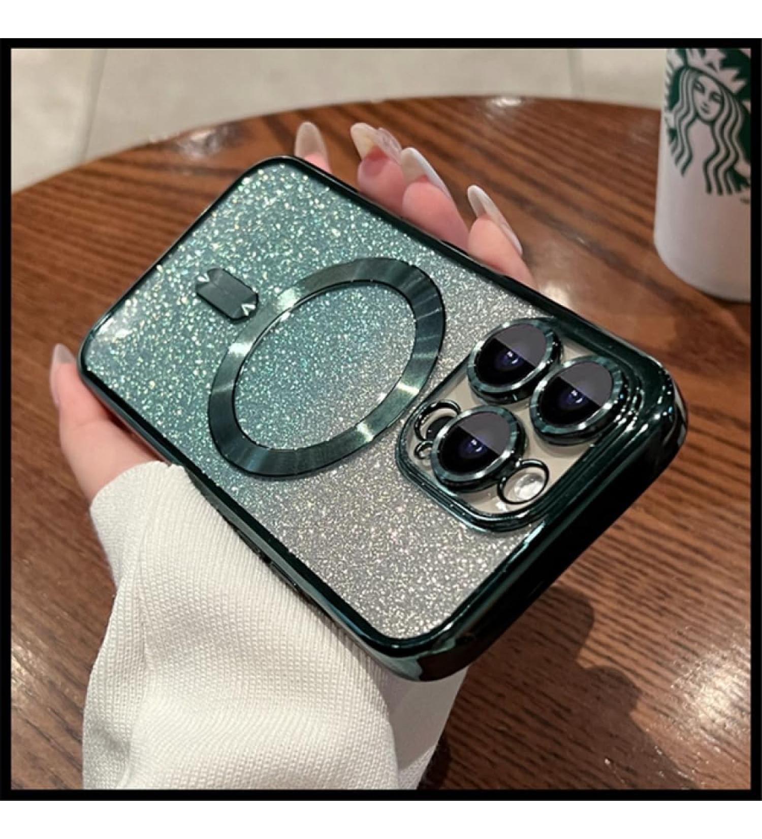 EnteLE Plating Gradient Glitter Clear Magnetic Wireless Charge Soft Phone Case For iPhone 15 14 Pro Max 13 12 11 Silicone Cover green For iPhone 13 green For iPhone 13 - Buy Online on GoSupps.com