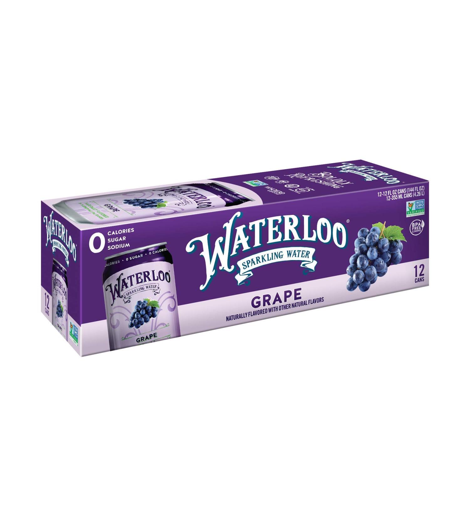 Waterloo Sparkling Water Grape - 12 oz Cans, Case of 2 | Refreshing & Crisp - Buy Online on GoSupps.com