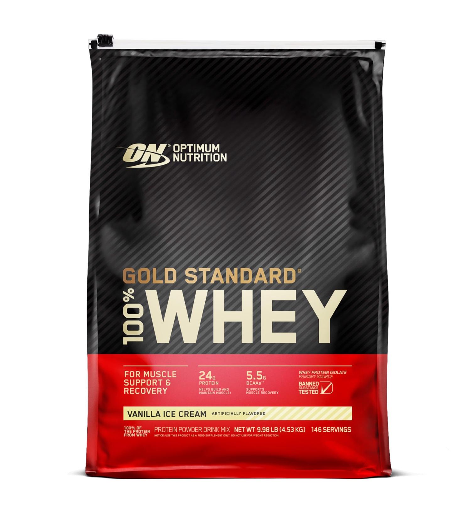 Optimum Nutrition Gold Standard 100% Whey Protein Powder - Vanilla Ice Cream 4.53kg (151 Servings) - Buy Online on GoSupps.com