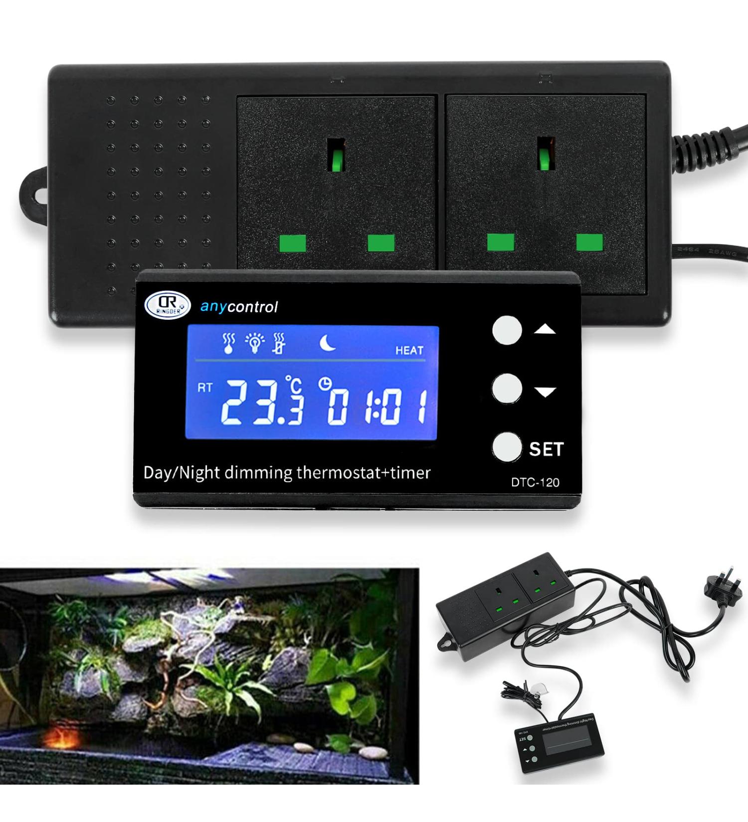 CUSROS PID Day Night Thermostat Dimming Timer Temp Controller Dimmer Digital LED Reptile Thermostat Plug Socket for Heat Lamp Heaters for Snake Lizard Tortoise Vivarium Terrarium Aquarium - Buy Online on GoSupps.com