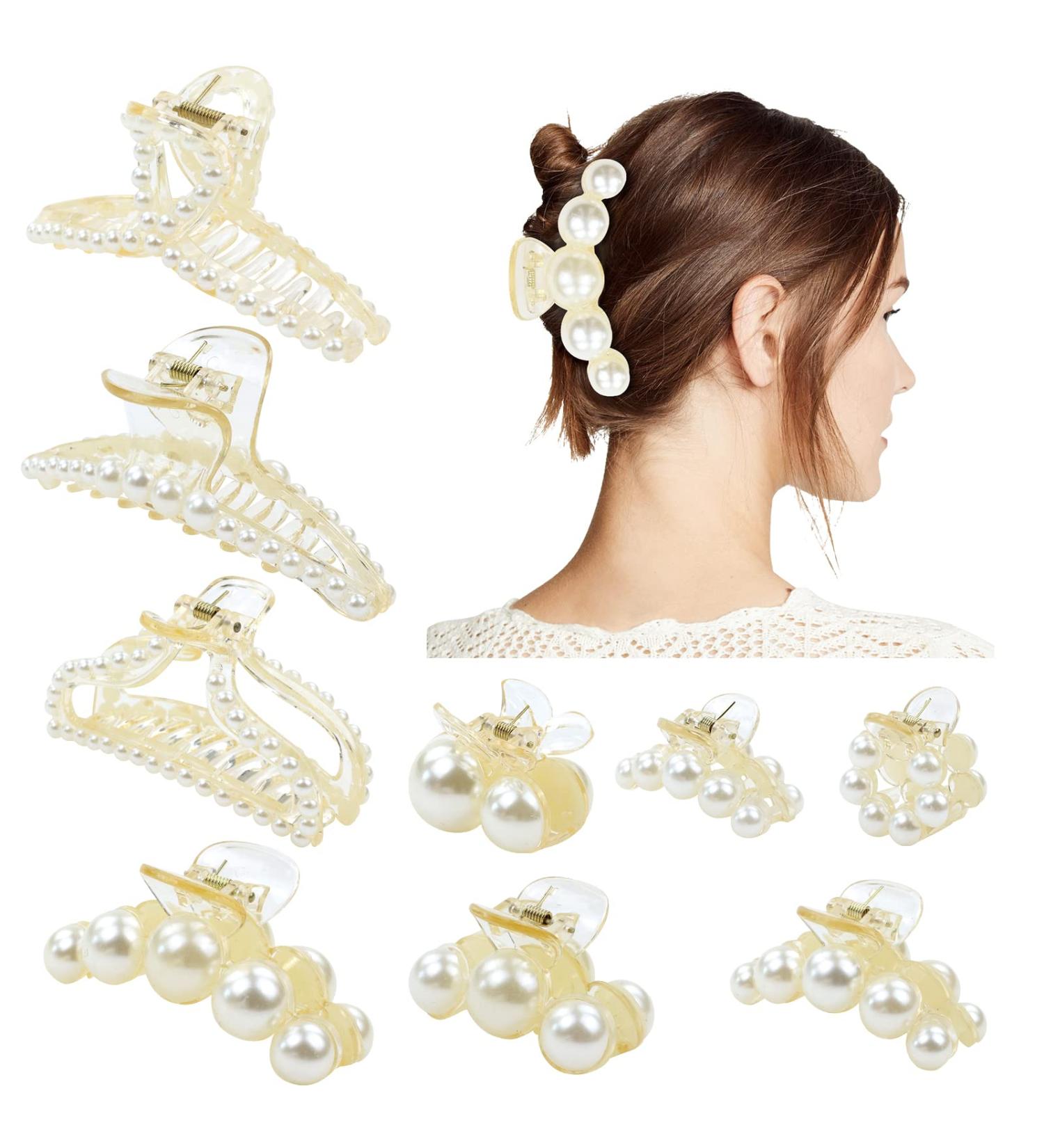 Dizila 9 Pack Plastic Pearl Hair Claws Clips - Strong Hold Non Slip Barrettes for Women & Girls - Buy Online on GoSupps.com