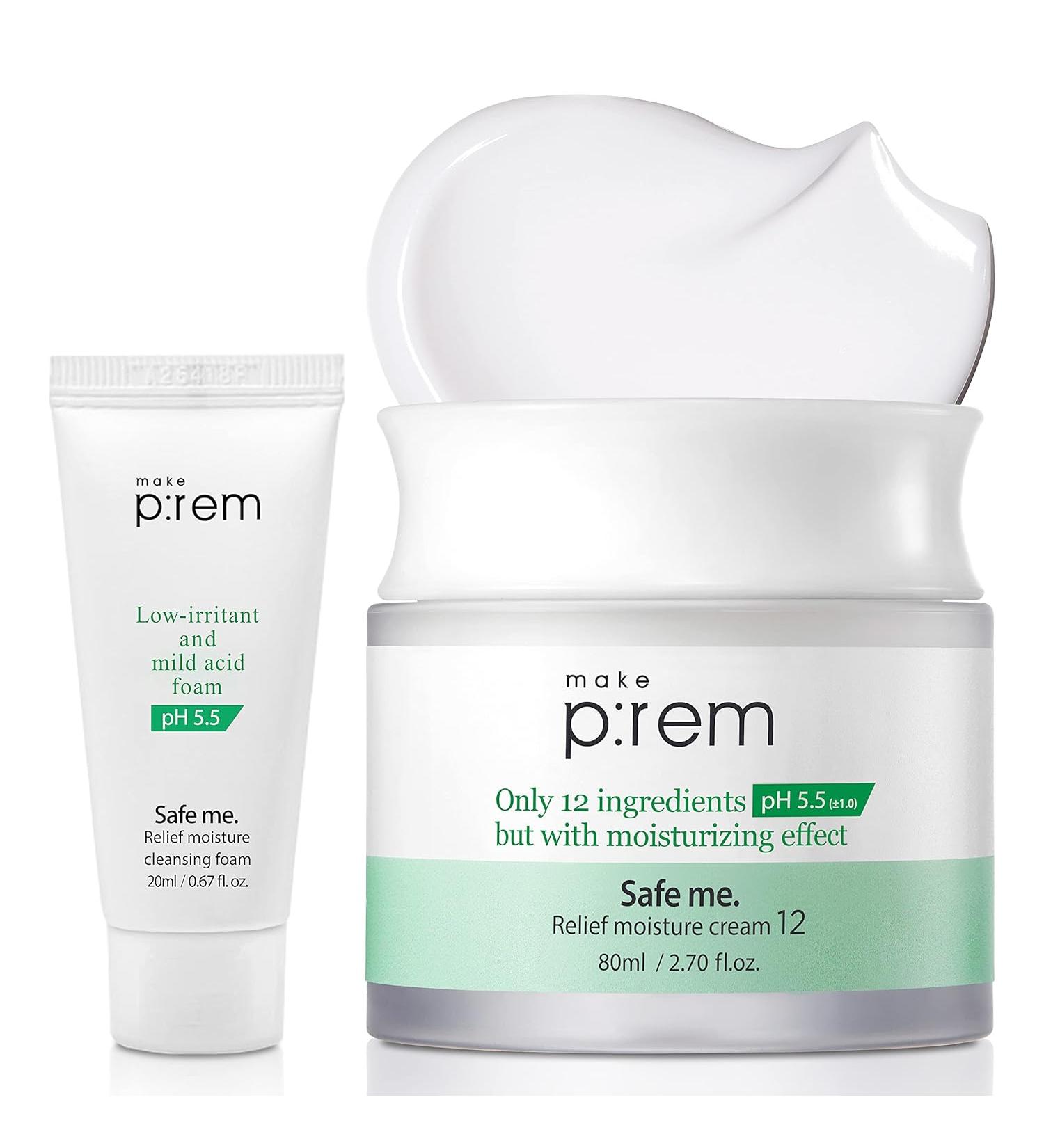 MAKEP:REM Relief Moisture Cream for Dry Sensitive Skin - 2.70 Fl Oz. & Low-irritant and mild acid foam - 0.67 Fl Oz. - Buy Online on GoSupps.com