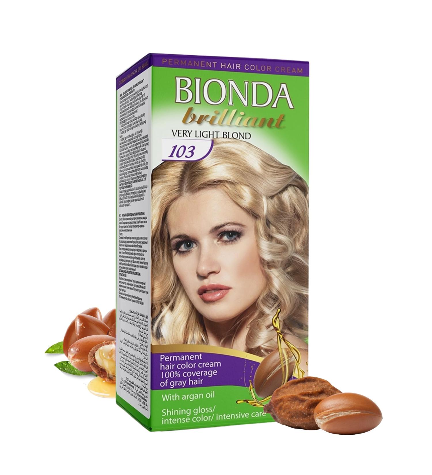 BIONDA Brilliant permanent hair color & coloring 103 very light blond 100 ml 100 gray hair coverage with argan oil nourishing oil formula intensive color shine roots & full lengths - Buy Online on GoSupps.com