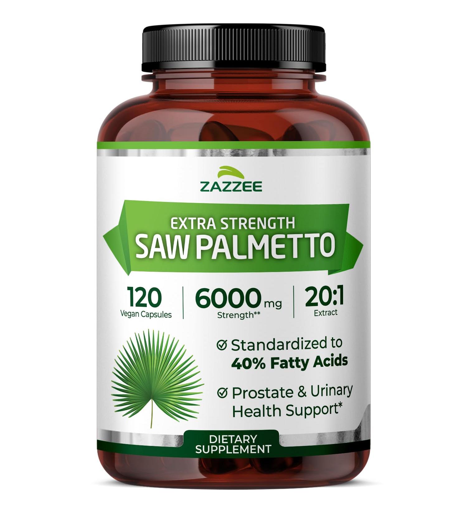 Zazzee Extra Strength Saw Palmetto 20:1 Extract 6000 mg Strength 40% Fatty Acids 120 Vegan Capsules 4 Month Supply Concentrated and Standardized 20X Extract Non-GMO All-Natural Made in the USA - Buy Online on GoSupps.com