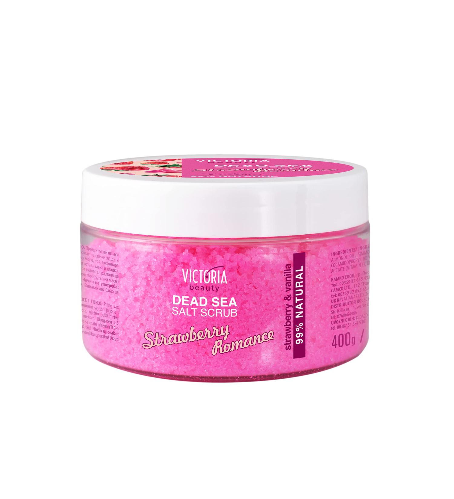 Victoria Beauty Totes Sea Body Peeling - Dead Sea Salt Scrub for Face & Body Natural Strawberry & Vanilla Exfoliator (400g) - Buy Online on GoSupps.com