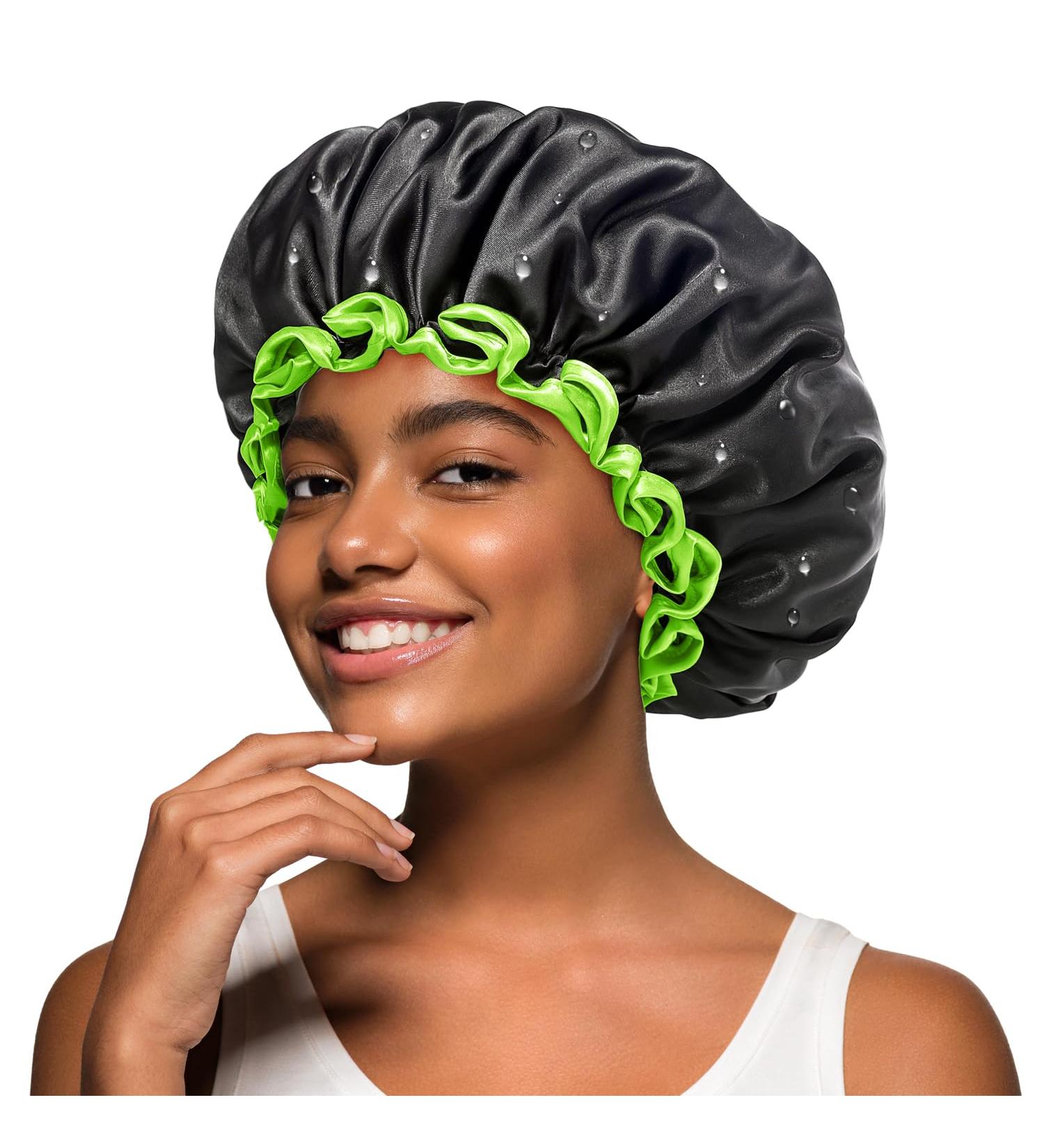 Mikimini Black Shower Hood for Women Men & Girls 2-Pack Reusable Waterproof Bathing Hood with Soft PEVA Lining Stretchy Medium Black & Green - Buy Online on GoSupps.com