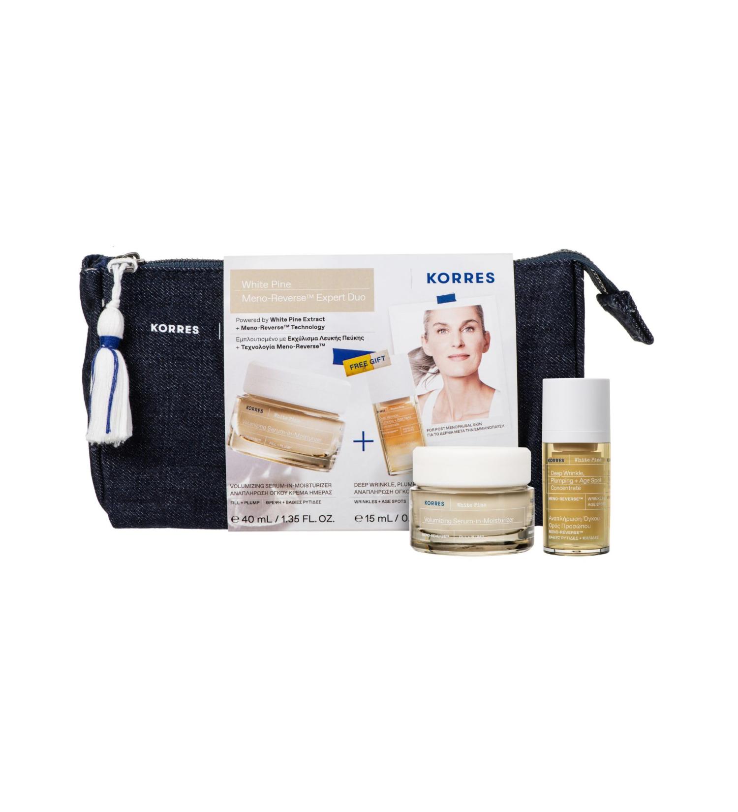 KORRES White Pine Meno-Reverse Expert Duo Kit anti- ge en s rum-cr me 40 ml et concentr de 15 ml pour peau repulp e et raffermie apr s la m nopause v g talien Expert Duo 55 ml (Lot de 1)