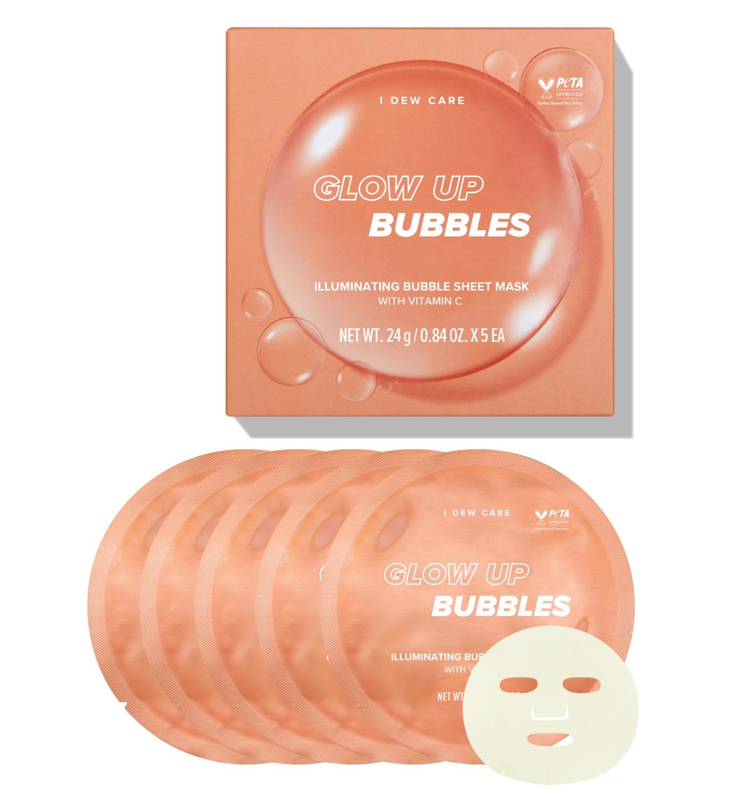 I Dew Care Glow Up Bubbles Sheet Mask Pack - Vitamin C & Niacinamide Bubble Facial Mask | Korean Beauty for Brightening, Illuminating, Detox, Moisturizing, Hydrating | Daily Skin Care (5 EA) - Buy Online on GoSupps.com