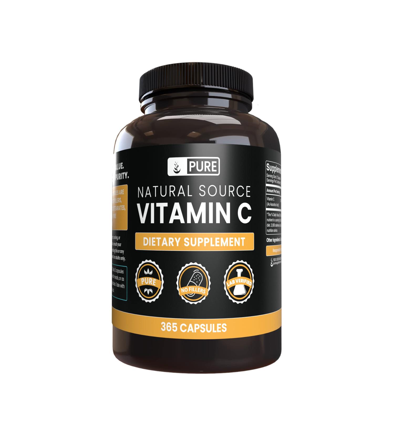 365 Capsules Pure Vitamin C - Gluten-Free, No Fillers, 365 Count Pack - Original Ingredients, No Additives - Buy Online on GoSupps.com