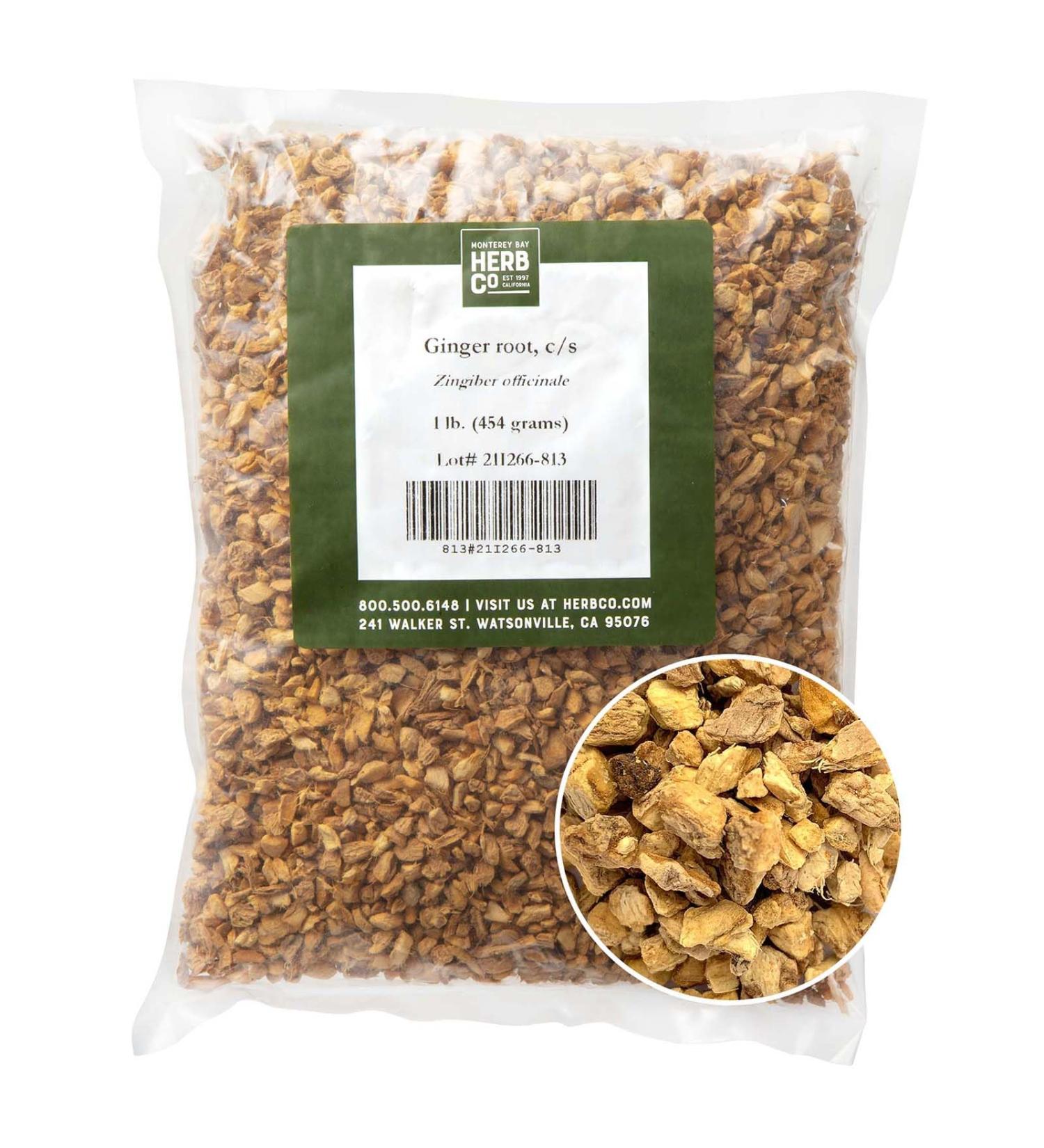 Organic Ginger Root, by Herb Co, Cut and Sifted, Loose Leaf, Dried Zingiber Officinale for Tea, Cooking, Bath Soaks & Skincare, 1/4 lb Ginger Root C/S 1/4 lb - Buy Online on GoSupps.com