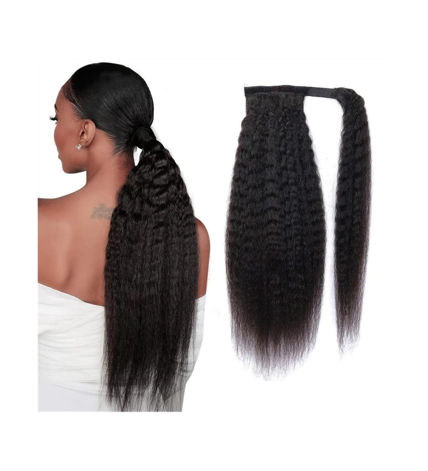 Ponytail Extensions 10-24 Inch Long Yaki Straight Ponytail for Black Women Real Human Hair Wrap Around Ponytail Extensions with Magic Paste Clip in Remy Hair Extensions for Women(Size:18inch 100g) - Buy Online on GoSupps.com