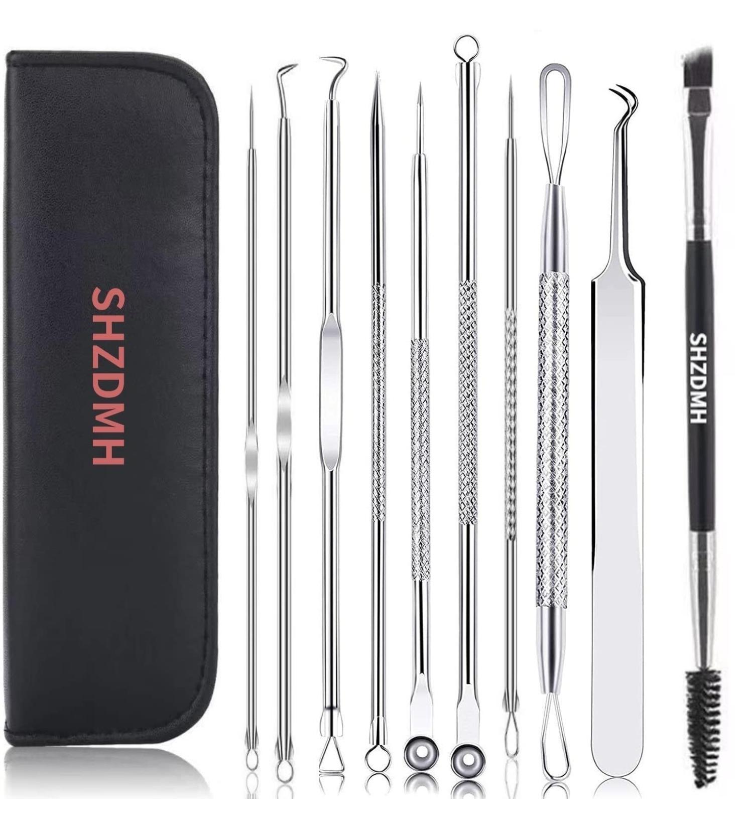 9PCS Blackhead Remover Comedone Extractor Kit with Tweezers and Free Eyebrow Brush - Buy Online on GoSupps.com