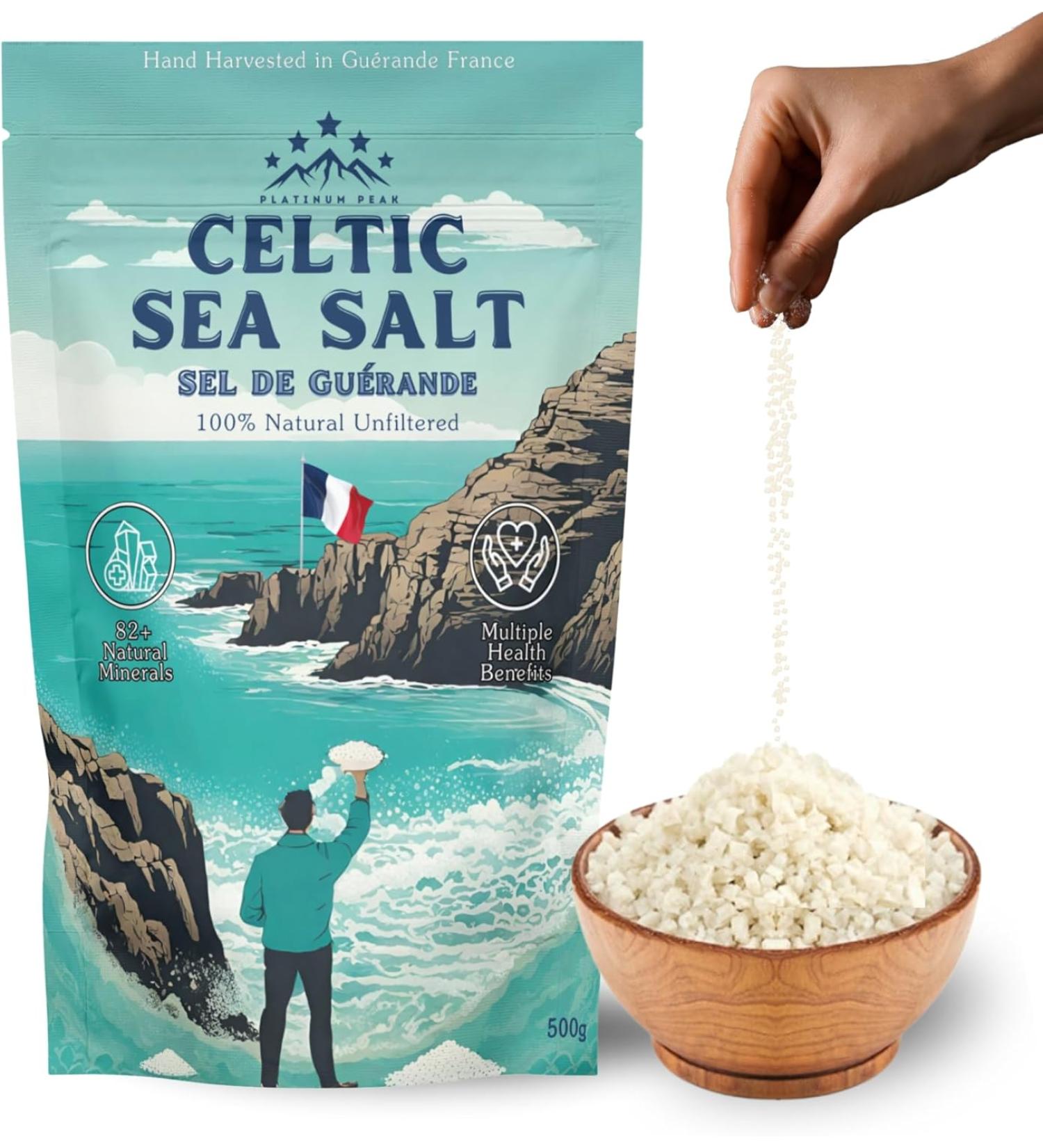 Celtic Sea Salt 500g | 100% Organic Unfiltered | 82+ Natural Minerals | Hand Harvested in Guerande France | Coarse Grey | 1 Pack 500g - Buy Online on GoSupps.com