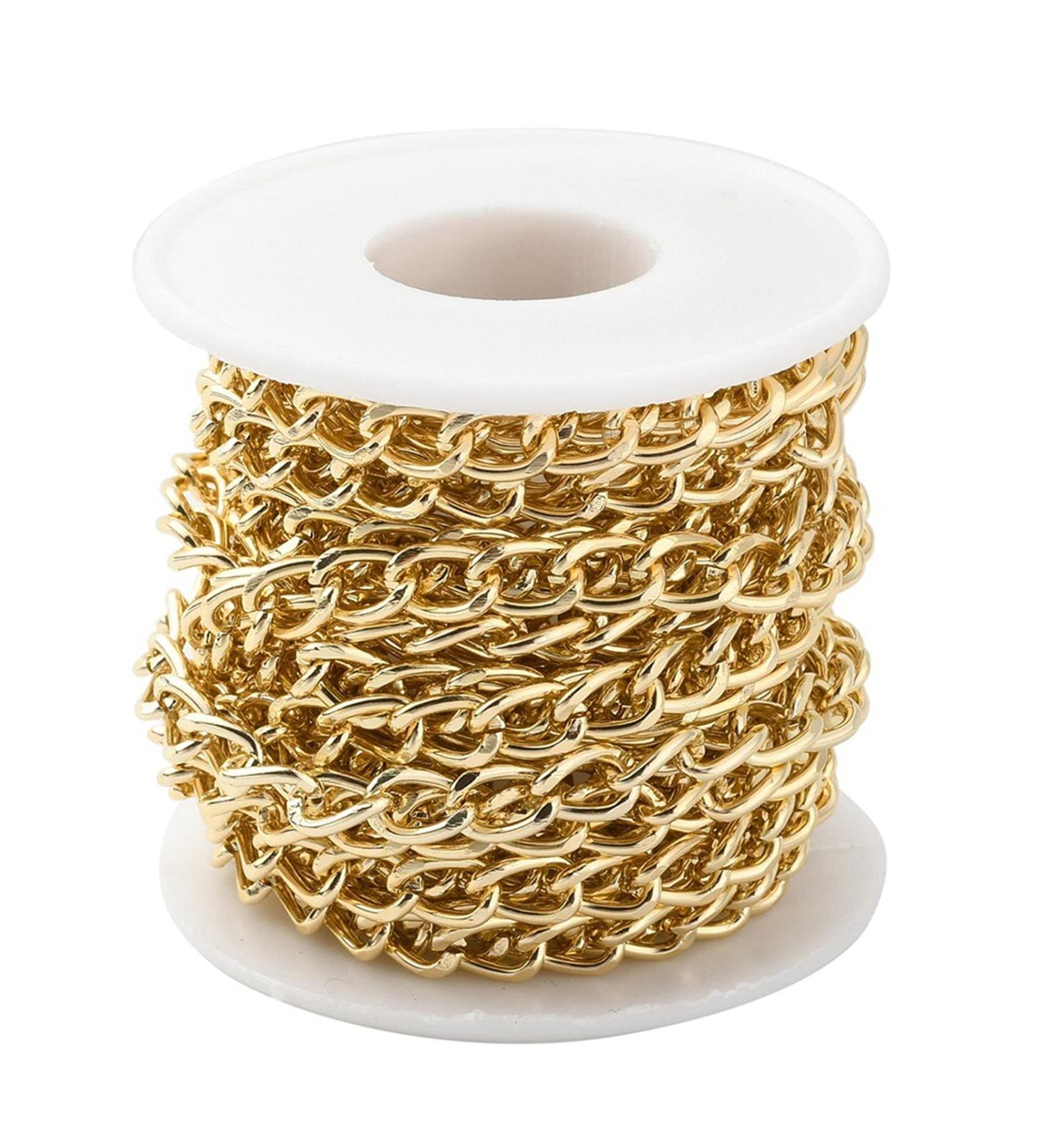 16.4ft Twisted 2mm Aluminum Curb Chain | Golden Plated for Jewelry Making | Pendant Necklace Chain Spool | 1Gold-10x6.5x1.8mm - Buy Online on GoSupps.com
