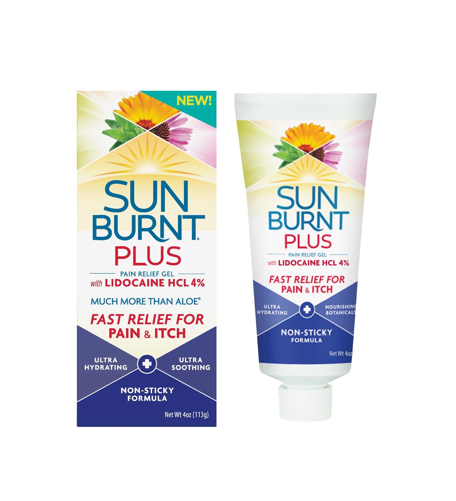 Sunburnt Plus After-Sun Gel 4oz with Lidocaine - Soothes and Relieves Sunburn - Buy Online on GoSupps.com
