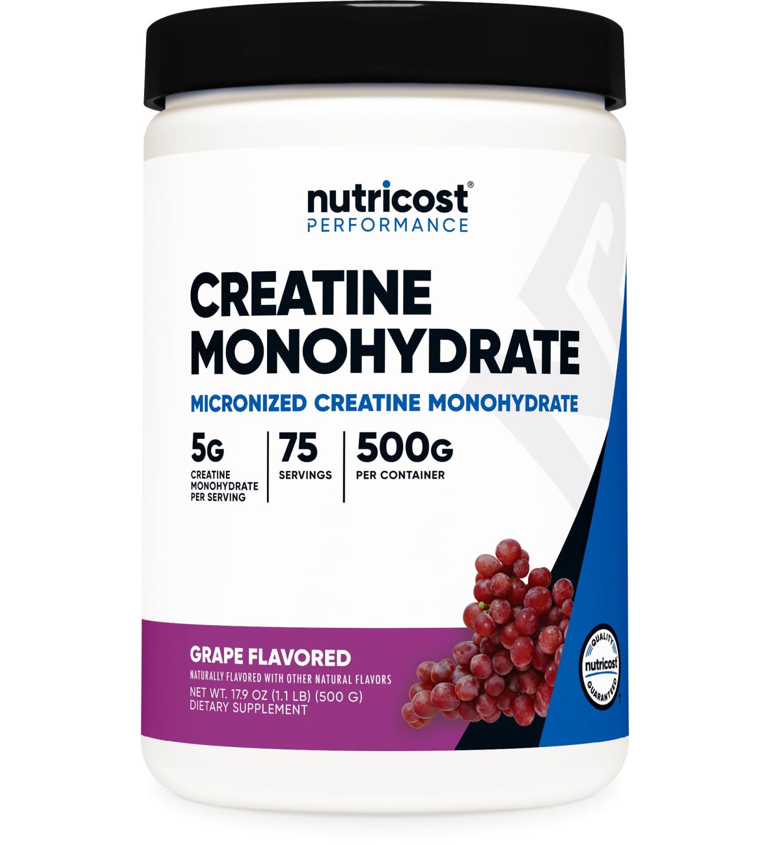 Nutricost Creatine Monohydrate Powder - Grape Flavor 500g | Vegan Non-GMO Gluten Free Micronized Supplement for Optimal Performance - Buy Online on GoSupps.com