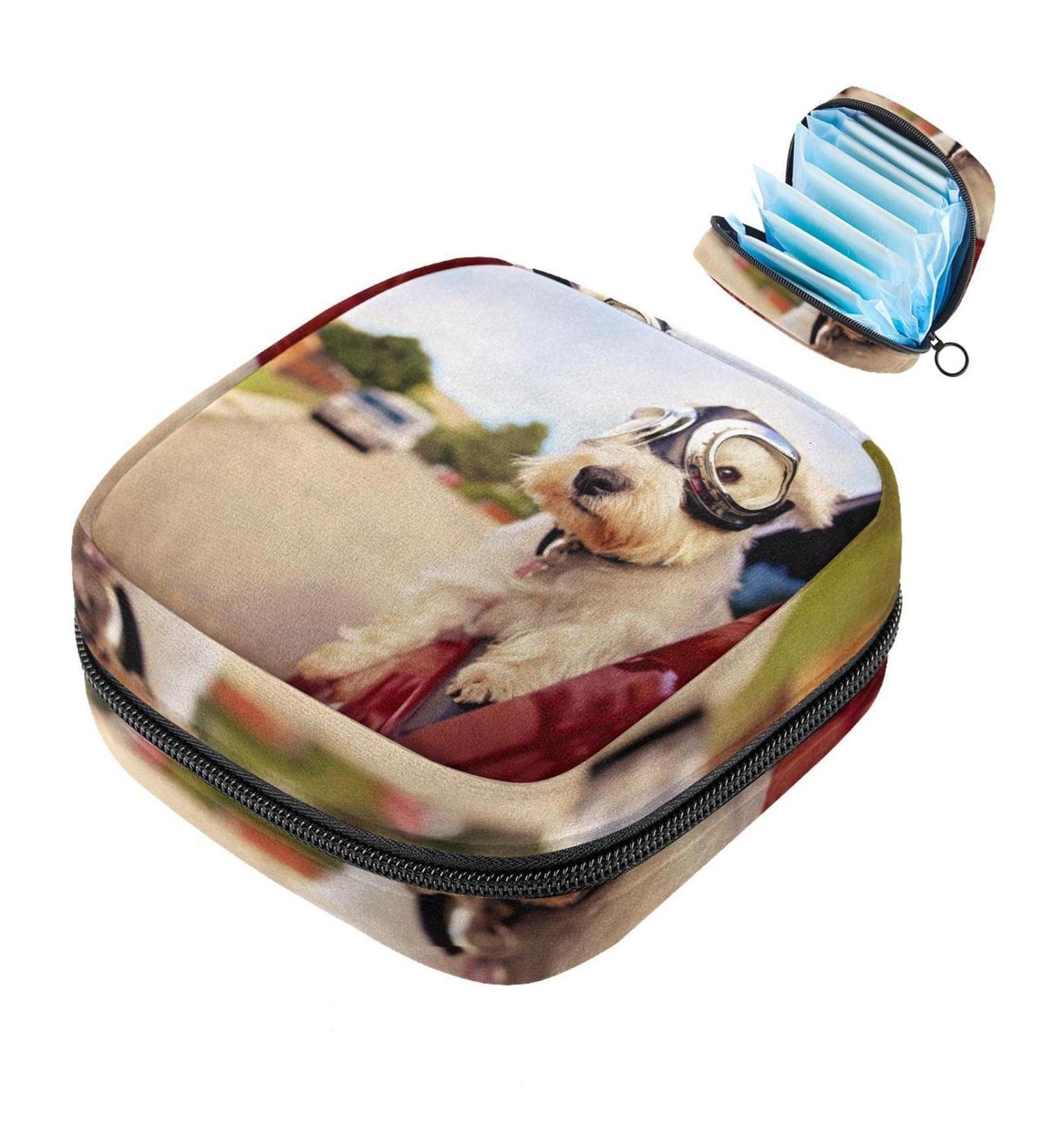 Portable Menstrual Cup Bag for Women | Terrier on Car Design | Zipper Storage for Teen Girls - Buy Online on GoSupps.com