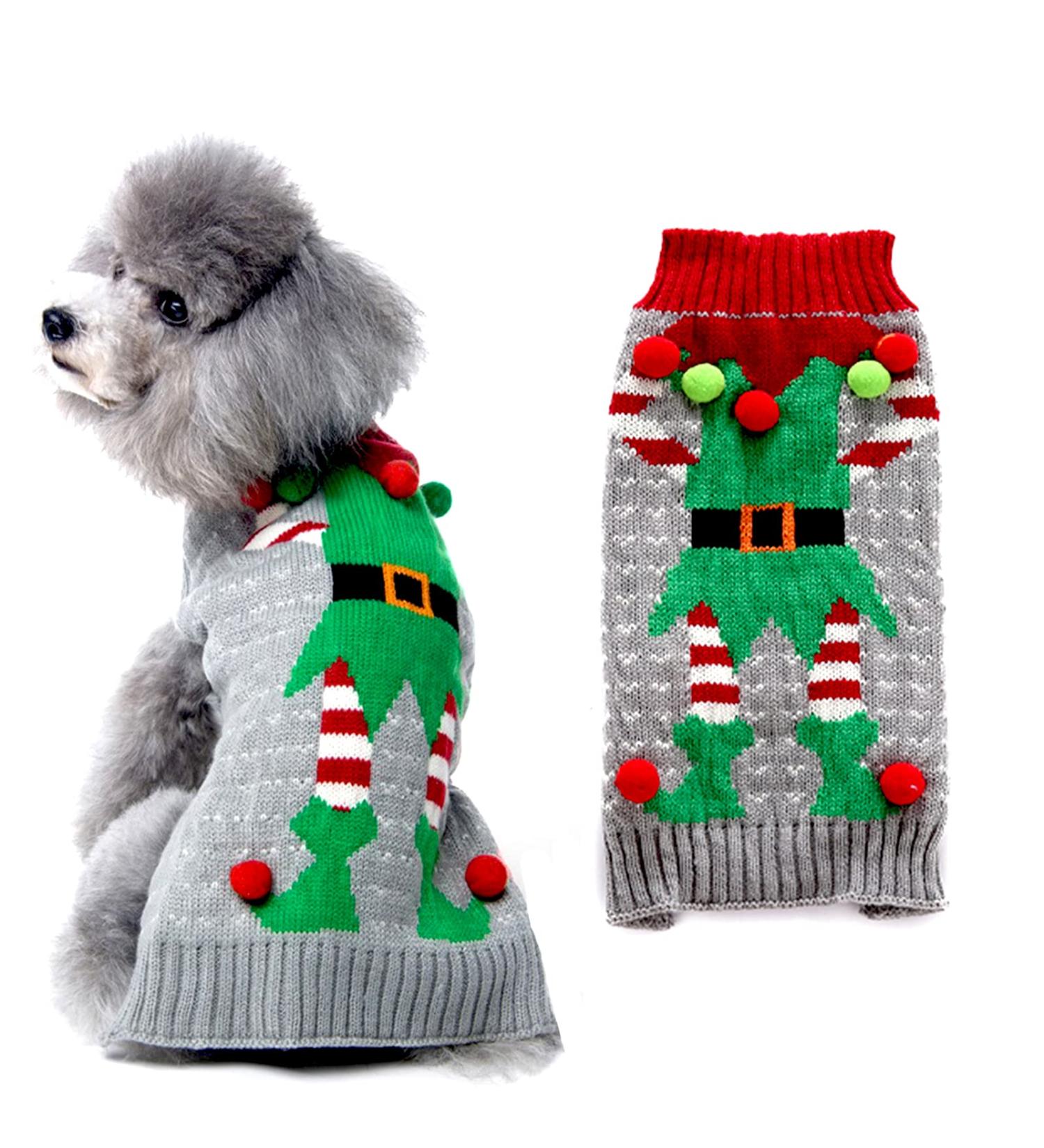 Hrttsy Christmas Dog Sweater | Warm Winter Pullover for Small & Medium Dogs | Cute Pet Costume in Medium Gray - Buy Online on GoSupps.com