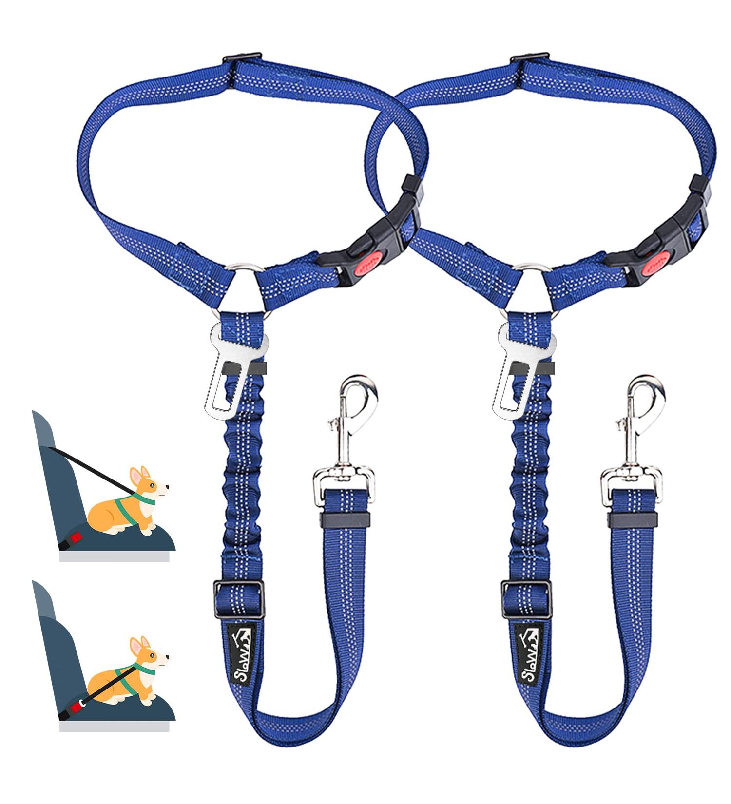 Buy Slowton 2-in-1 Dog Car Seat Belt | Adjustable & Reflective Headrest Retention | Universal Buckle | G.Hellblau - 2PCS - Buy Online on GoSupps.com