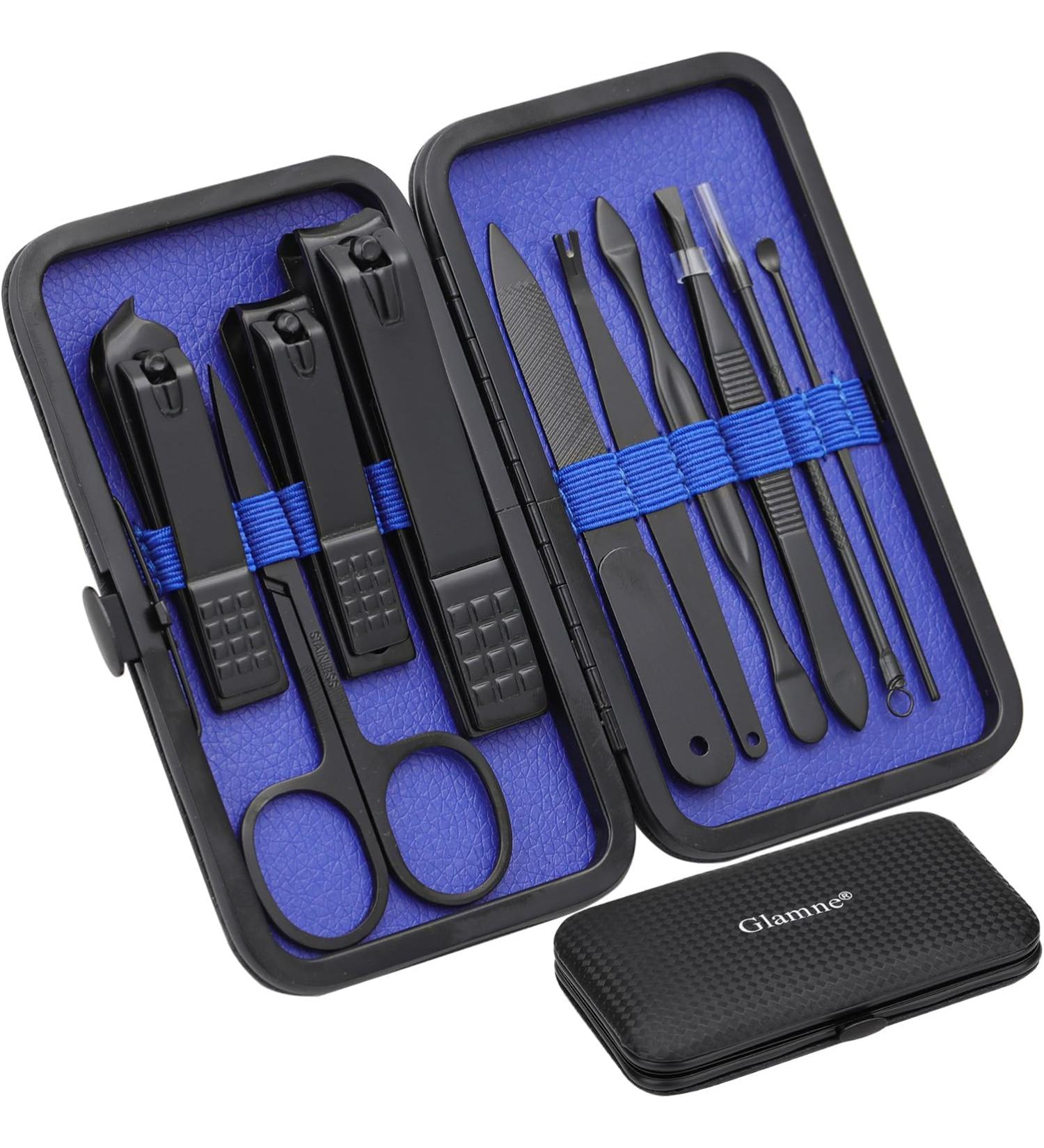 Glamne 10 in 1 Manicure Set - Professional Stainless Steel Nail Clippers & Care Tools with Leather Travel Case - Blue - Perfect for Travel & Home Use - Buy Online on GoSupps.com