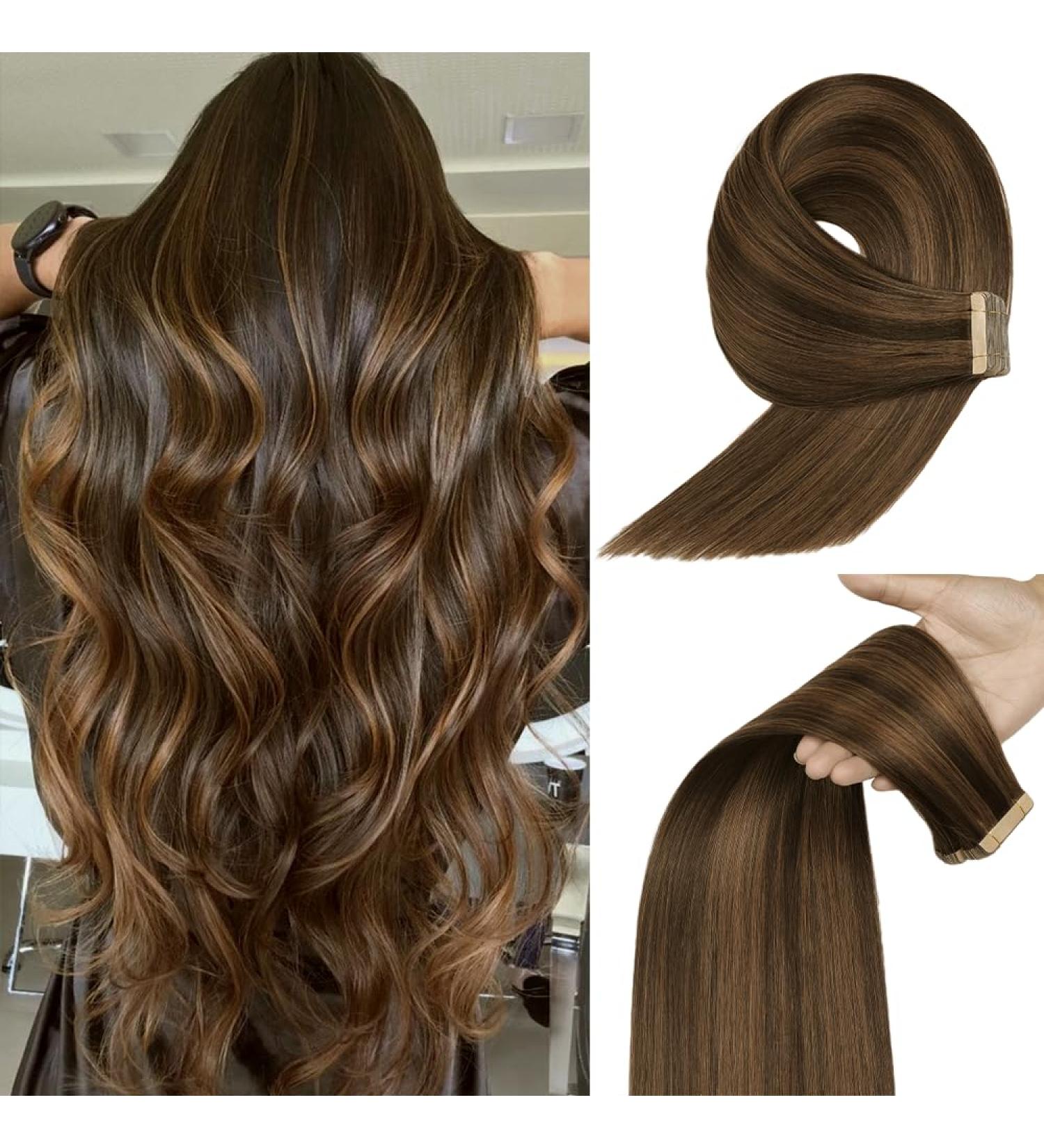 YDDM Tape In Extensions - 20 Pcs Invisible Real Hair 16 Inch (P2/6#) Skin Weft Hair Extensions for Seamless Volume - Buy Online on GoSupps.com