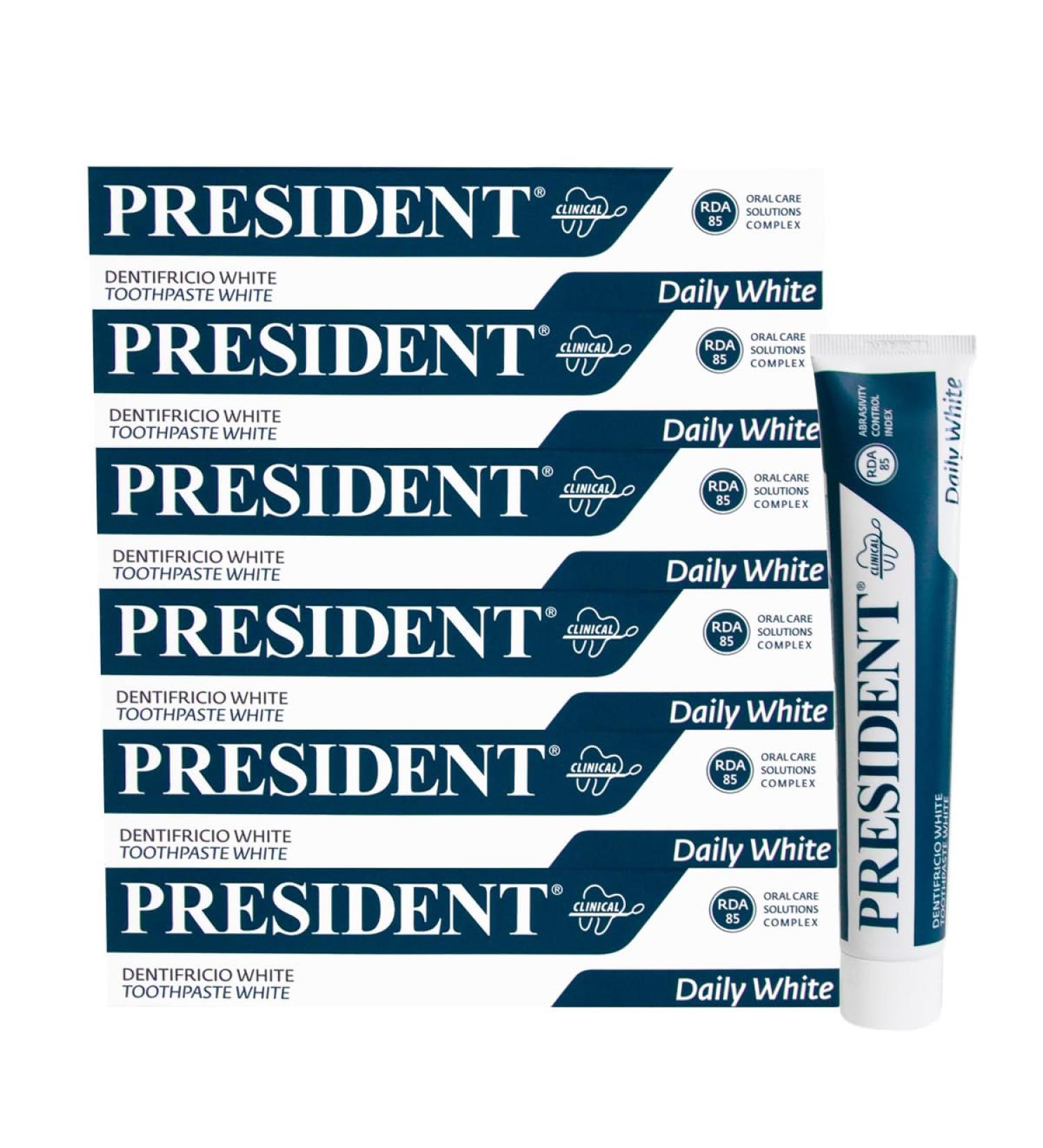  President President Set of 6 White Teeth Whitening Anti-Plaque Anti-Scales and Anti-Yellowing Teeth Refreshing with RDA 85 Piedmontese Mint Aroma 6 x 75 ml - Buy Online on GoSupps.com