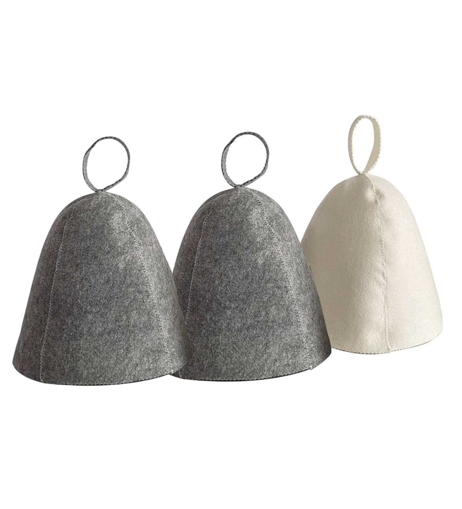 3-Piece Sauna Hat Set | Felt Sauna Caps for Men & Women | Shower & Bath Accessories (2 Gray 1 White) - Buy Online on GoSupps.com