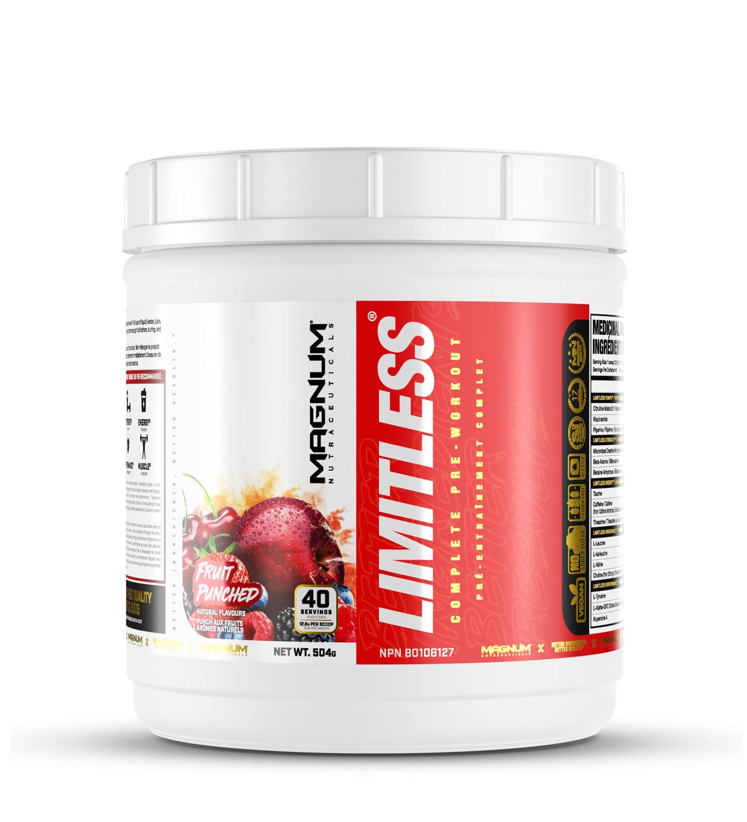 Buy LIMITLESS Magnum 504g - Sugar Free Creatine Monohydrate Pre Workout Powder for Energy Focus & Endurance - Ideal for Men & Women - Fruit Punch Flavor - International Shipping Available - Buy Online on GoSupps.com