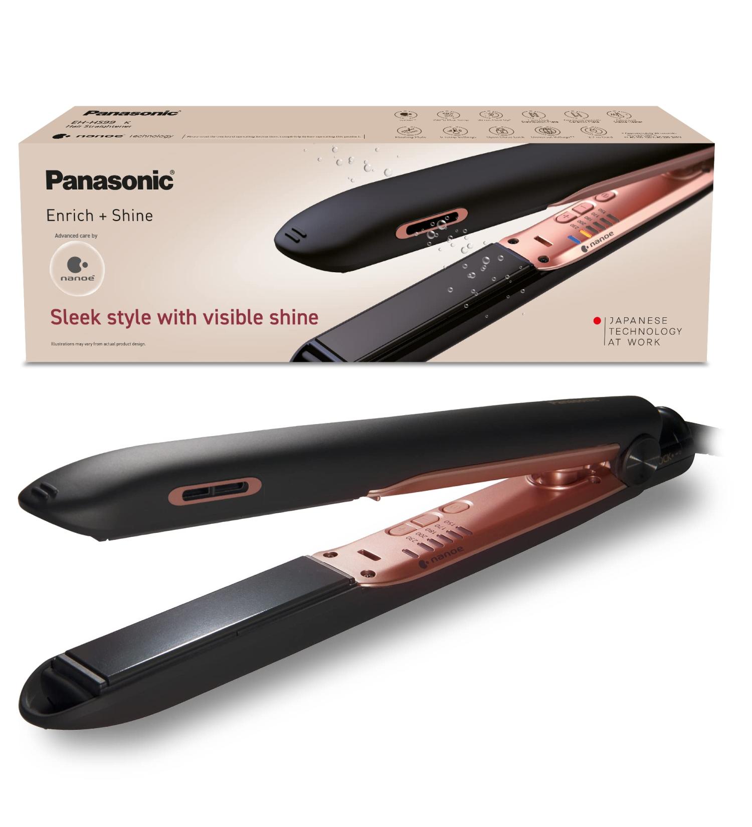 Panasonic EH-HS99 Nanoe Ceramic Hair Straightener - Temperature Control, Black/Rose Gold - Buy Online on GoSupps.com