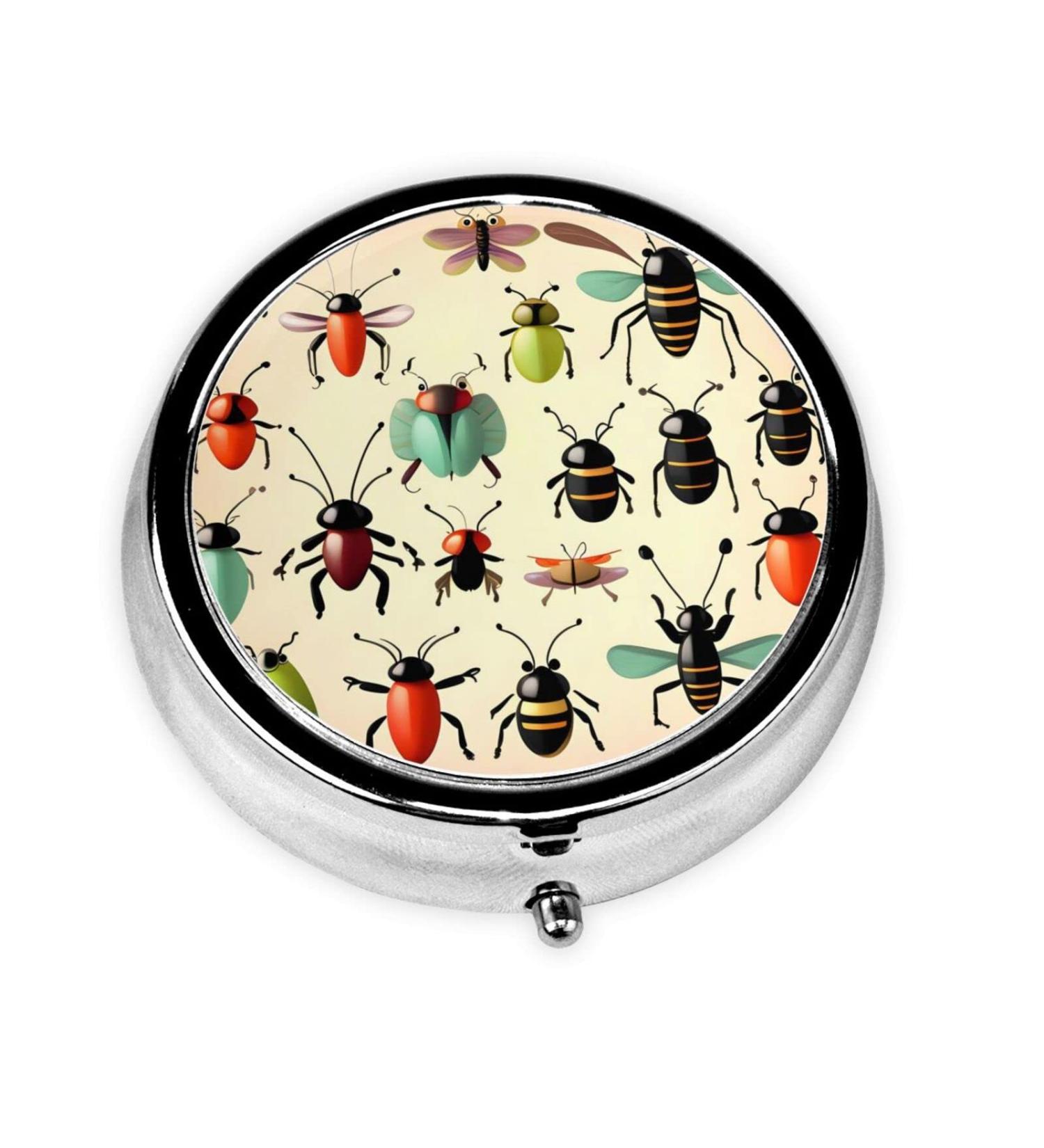 Cartoon Small Insects Round Pill Box - 3 Compartment Organizer | Portable Travel Pill Box for Easy Storage - Buy Online on GoSupps.com